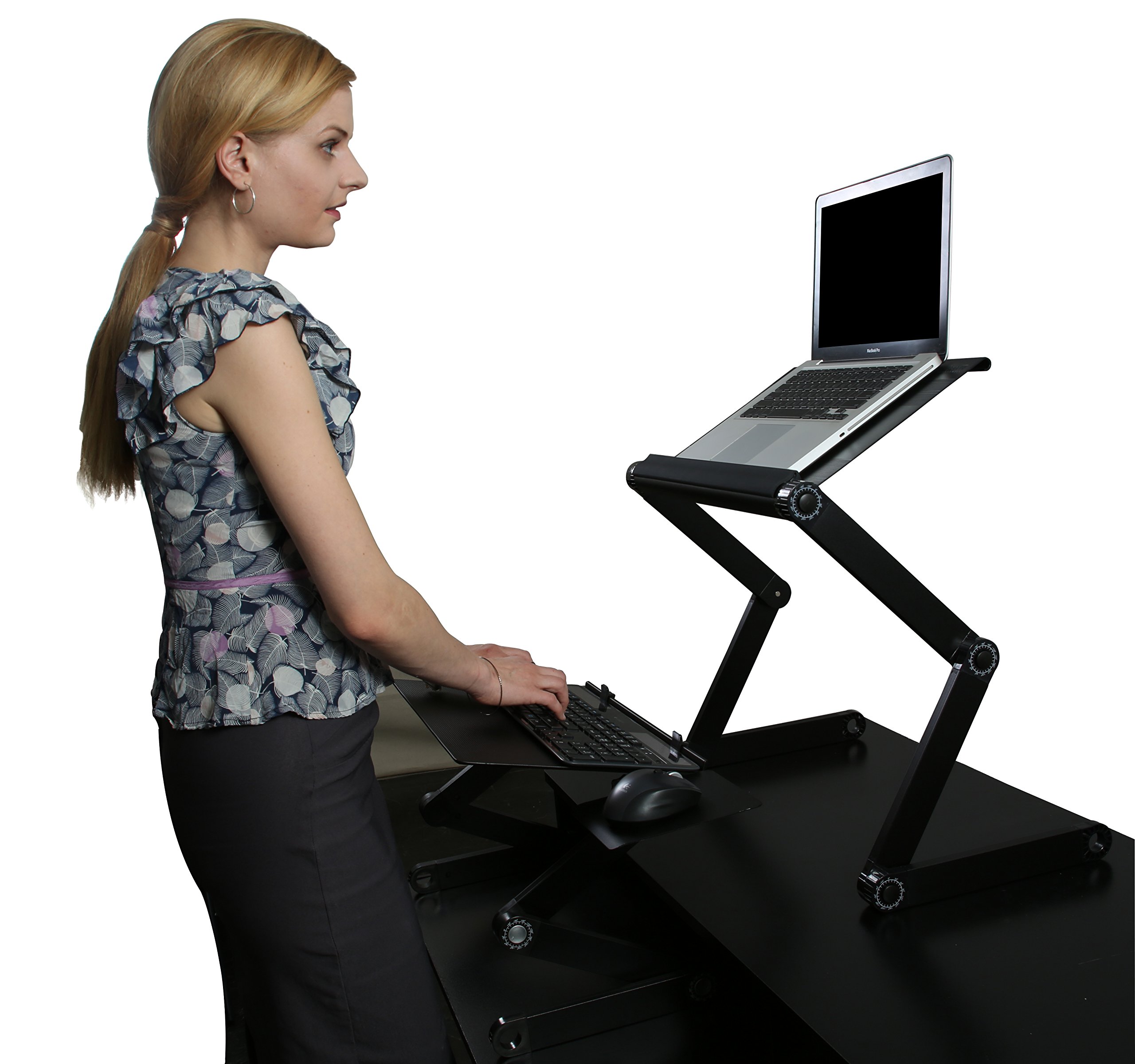 Adjustable Standing Desk Converter with 2 Cooling Fans & 3 USB Ports - Ergonomic Sit to Stand Riser for Monitor & Laptop - Height & Angle Adjustable Workstation for Home Office, Gaming & Study