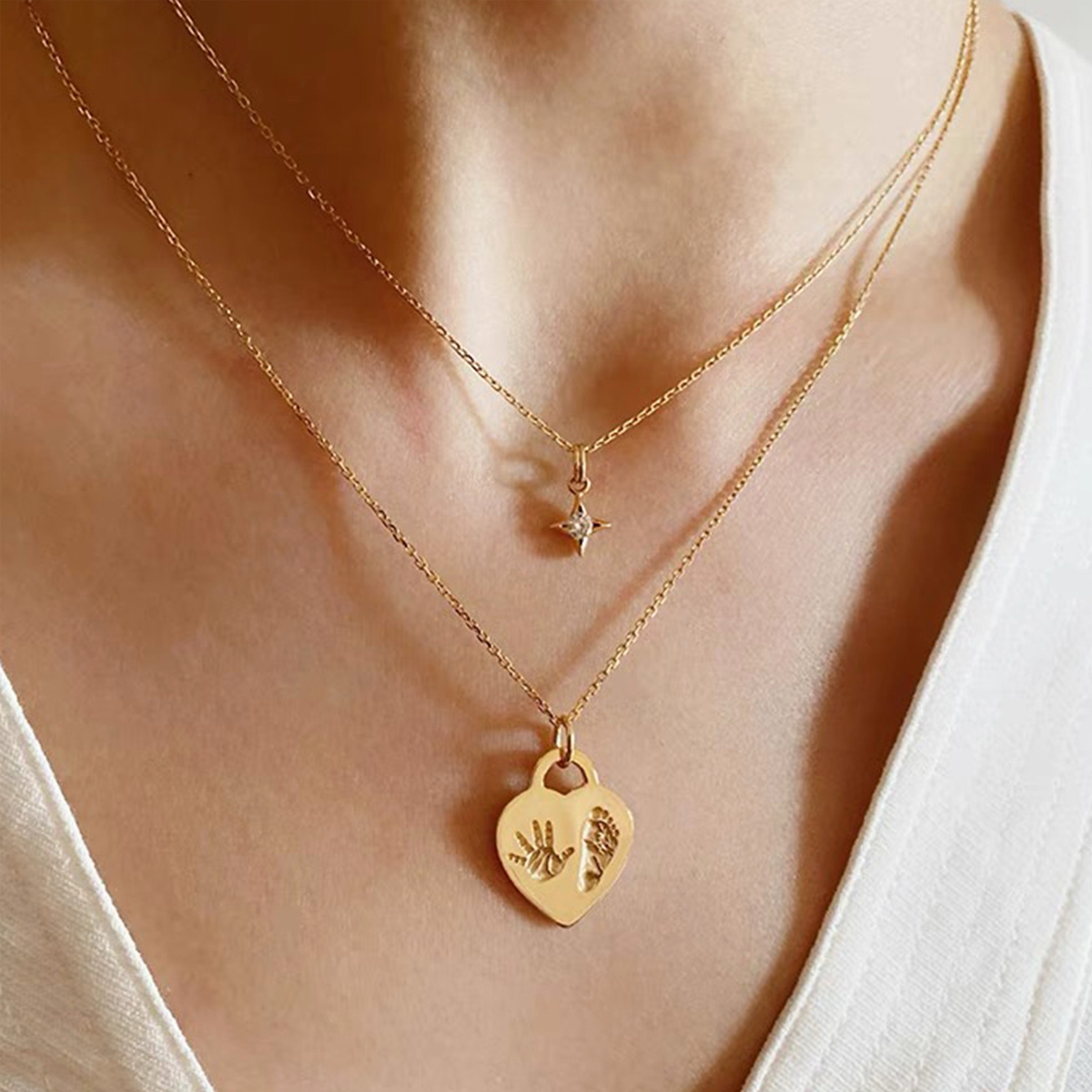 Solid Gold Heartprint Footprint Necklace - Personalized Jewelry for Mother's Day, Valentine's Day & Special Occasions