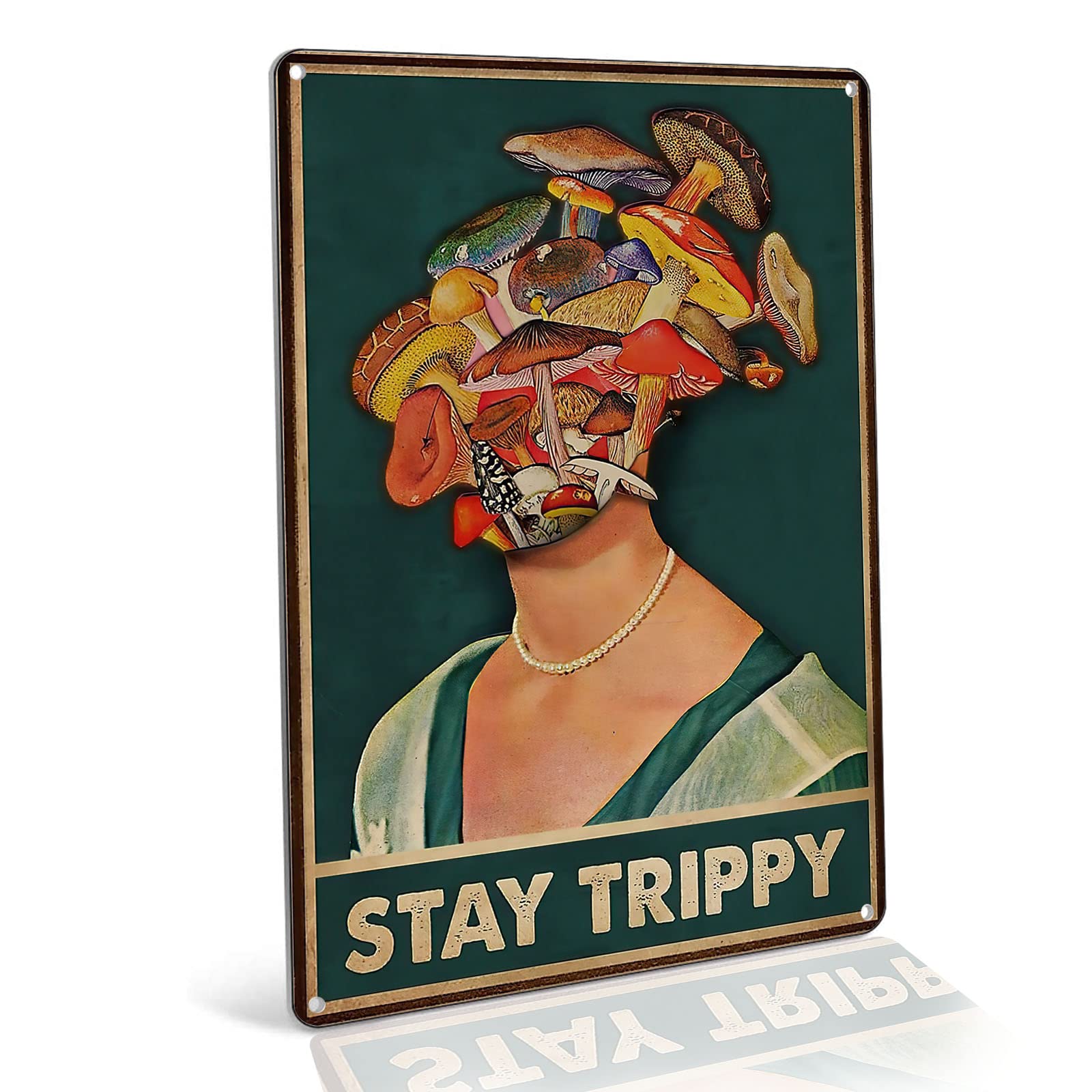 Vintage Hippie Girl Poster - 12x16 Inch Metal Wall Art Decor for Man Cave, Hippie Room, Yard, Bedroom, Bathroom, Office, Kitchen & Bar - Unique Hippie Gifts & Vintage Mushroom Art for Home & Outdoor Spaces