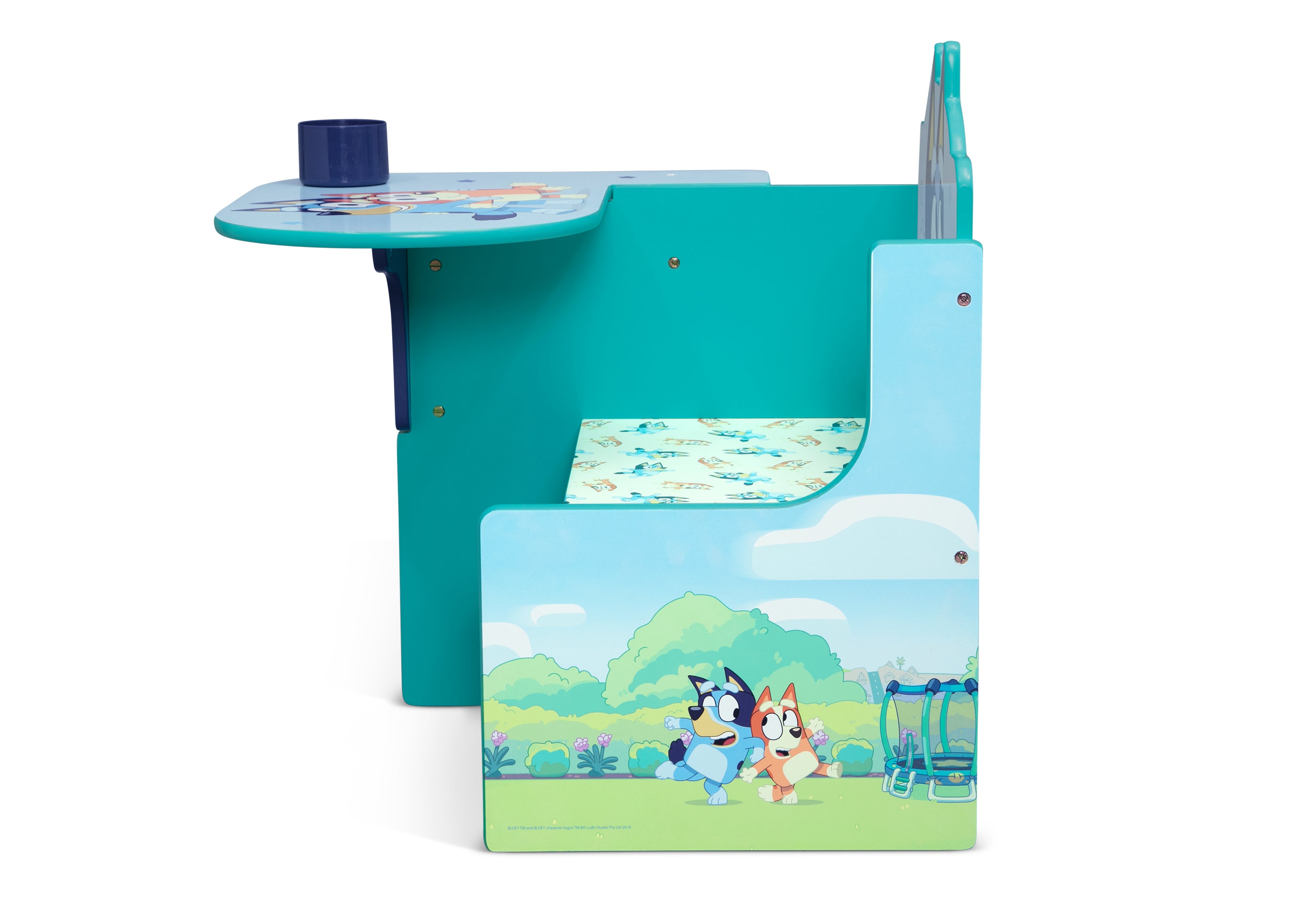 Bluey Kids Chair with Storage Bin - Foldable Study Desk for Children - Perfect for Playroom, Bedroom & Homeschooling