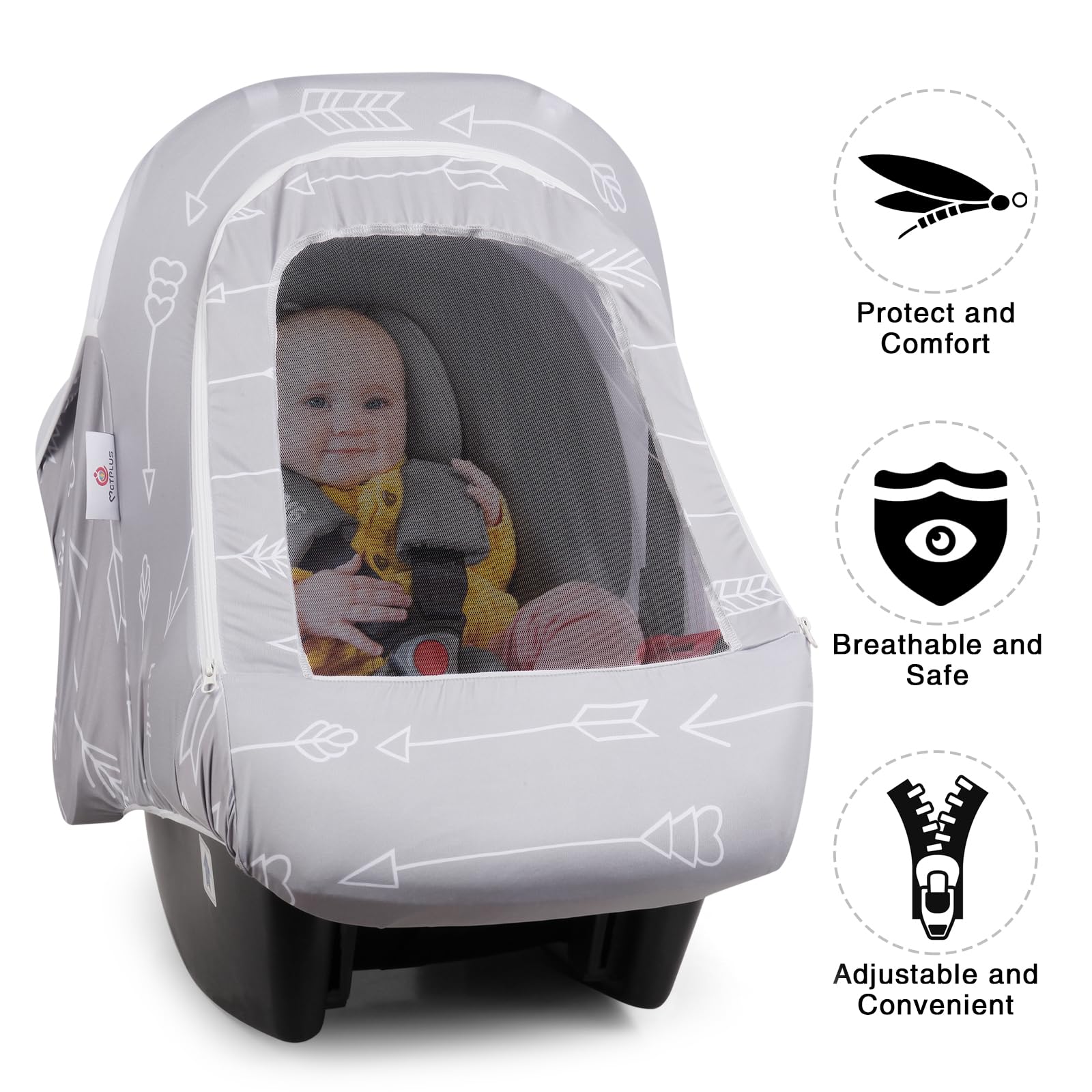 Metplus 2-in-1 Baby Car Seat Cover & Canopy with UPF Sun Shade - Universal Infant Carrier Cover for Boys & Girls - Privacy Protection & Safety for Strollers, Shopping Carts & Travel - Machine Washable & Stylish Design