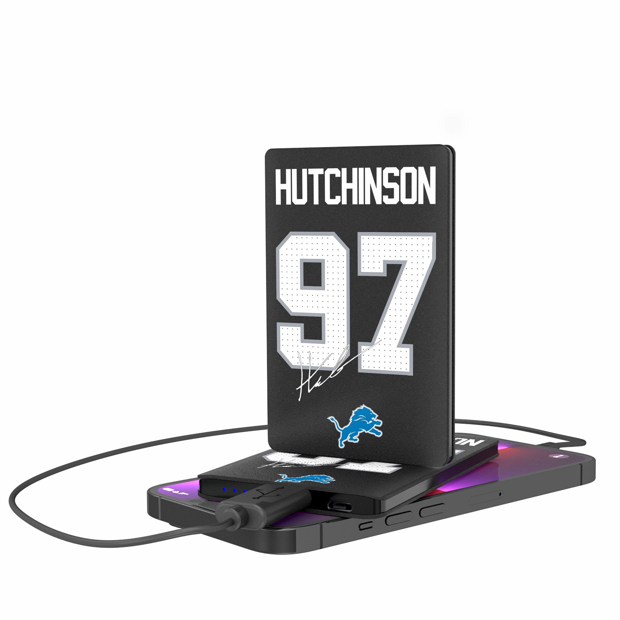 Aidan Hutchinson Detroit Lions 97 NFL Portable Charger 2500mAh - Slim Credit Card Sized Power Bank for Travel, Work & Game Day