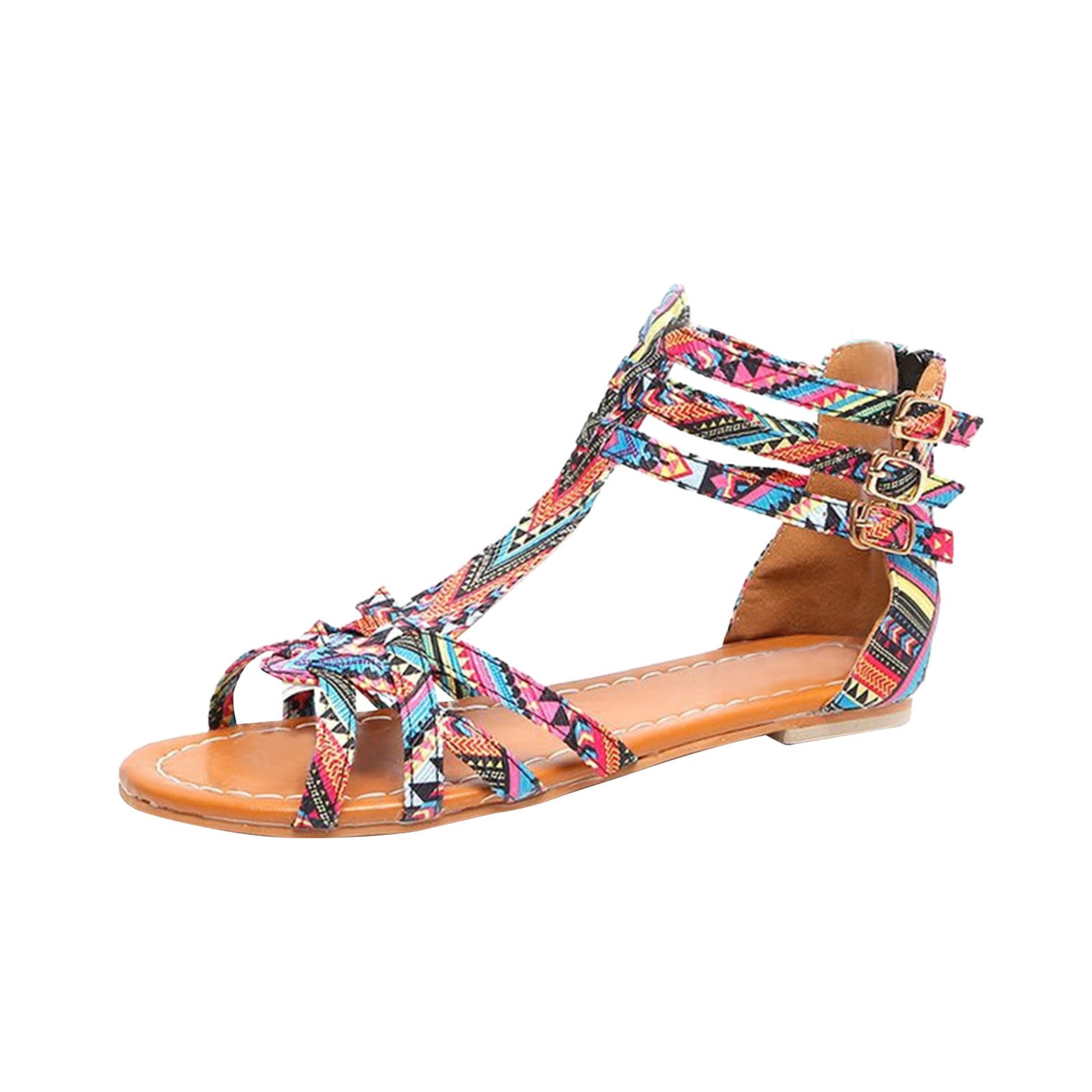 RUIY Women's Strap Style Buckle Sandals - Ethnic Flats for Women - Black | Comfortable Casual Summer Shoes for Beach, Travel & Everyday Wear
