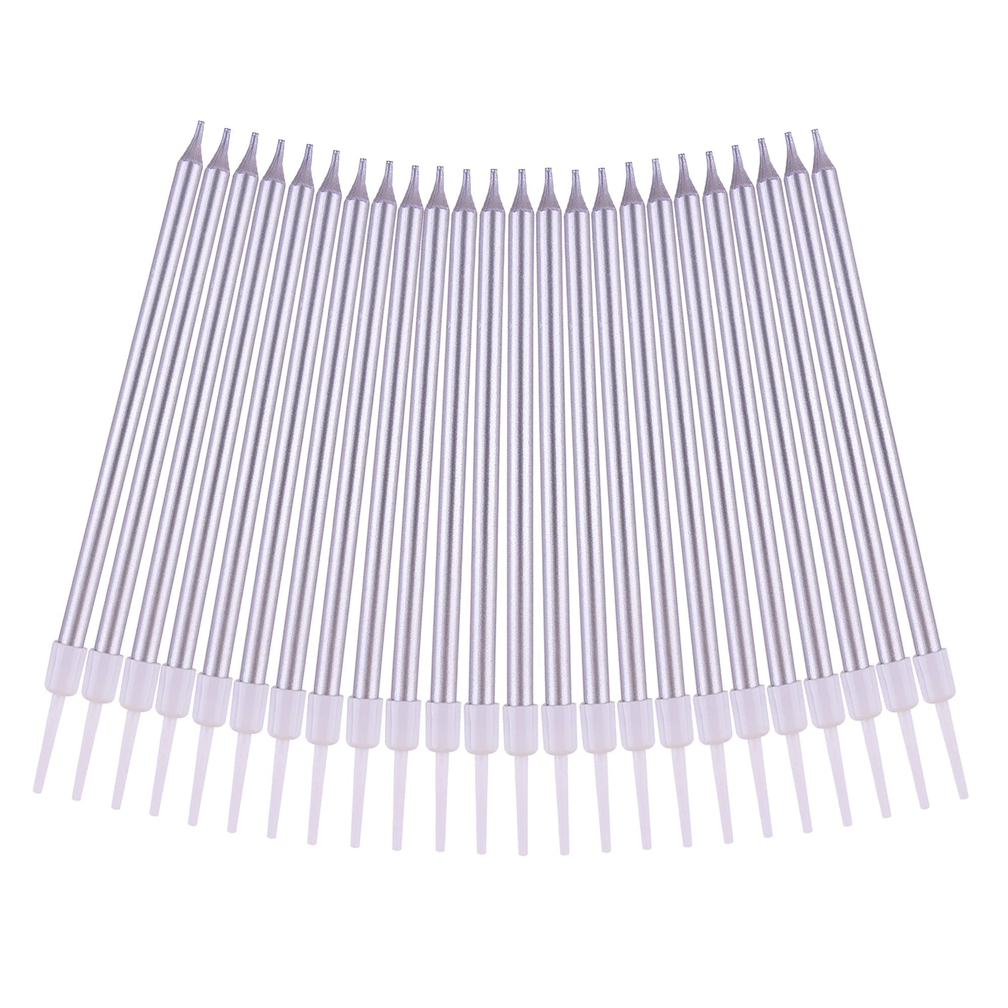 PHD CAKE Silver Long Thin Metallic Birthday Candles - Elegant Cake Candles for Birthday Parties, Wedding Decorations & Special Events - Perfect for Cakes, Cupcakes and Dessert Tables