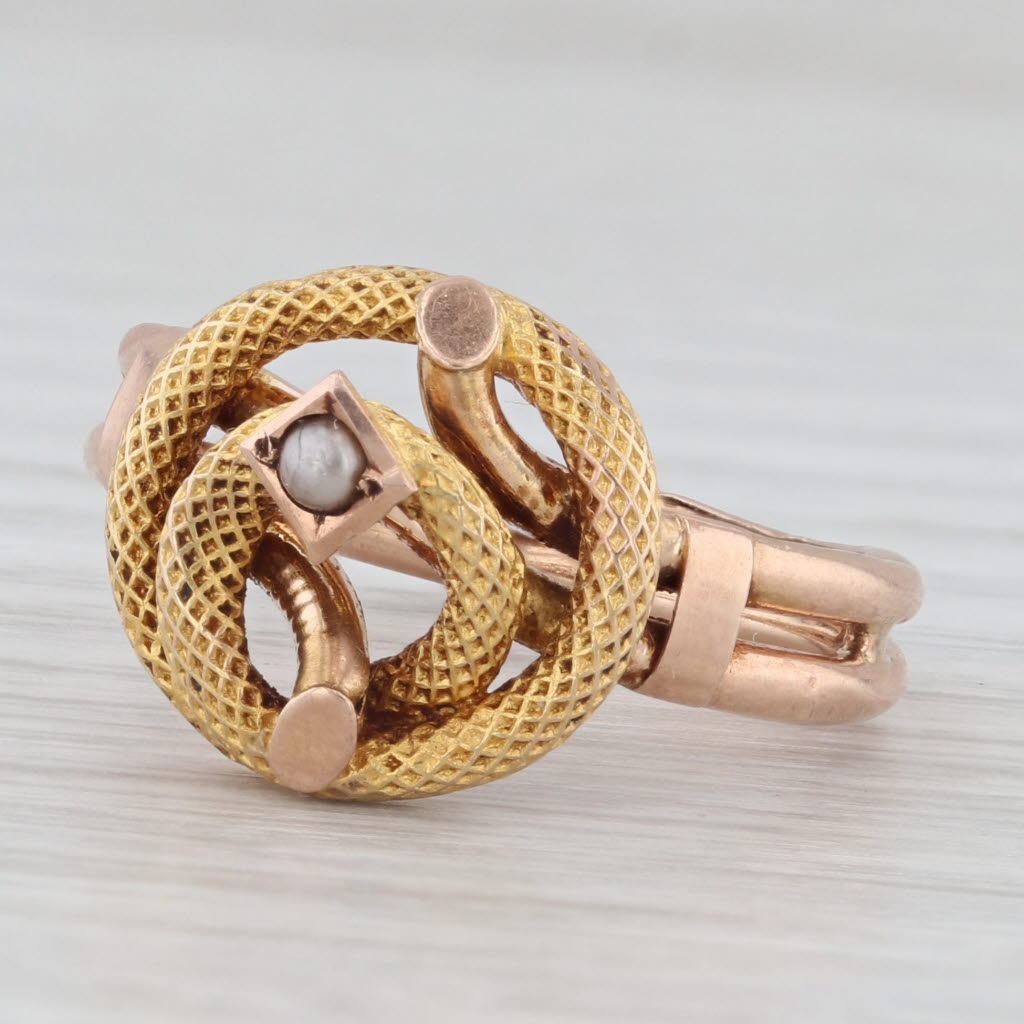 Vintage Coiled Snake Ring with Imitation Pearls - 10K & 14K Gold - Size 7.5 - Elegant Bohemian Jewelry for Women, Perfect for Parties, Weddings & Everyday Fashion Accessories