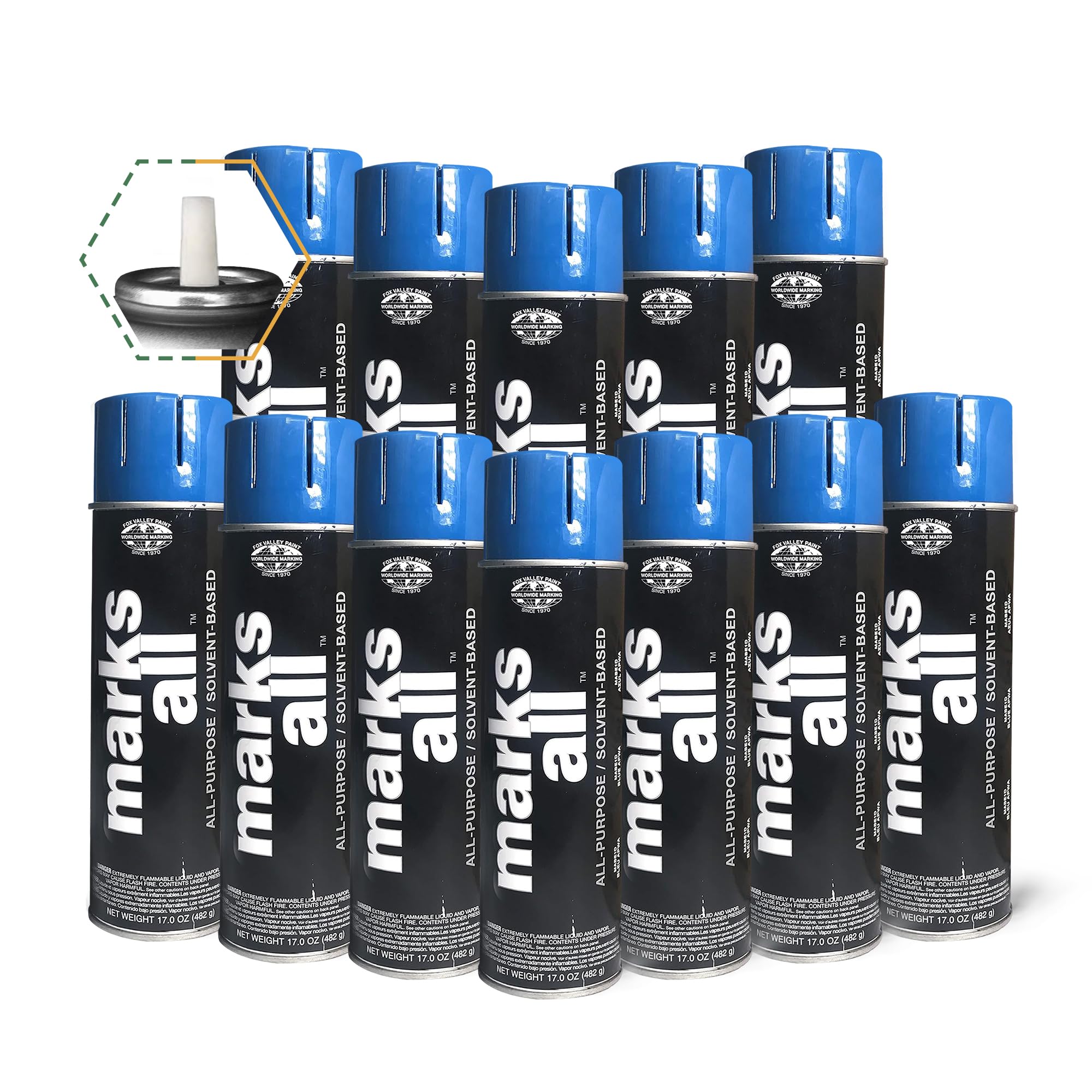 Fox Valley Marks All Utility Marking Spray Paint - 18 oz (Pack of 12) Blue APWA - Durable Lawn, Tree, Driveway & Parking Lot Marking Paint for Construction, Landscaping & Property Maintenance