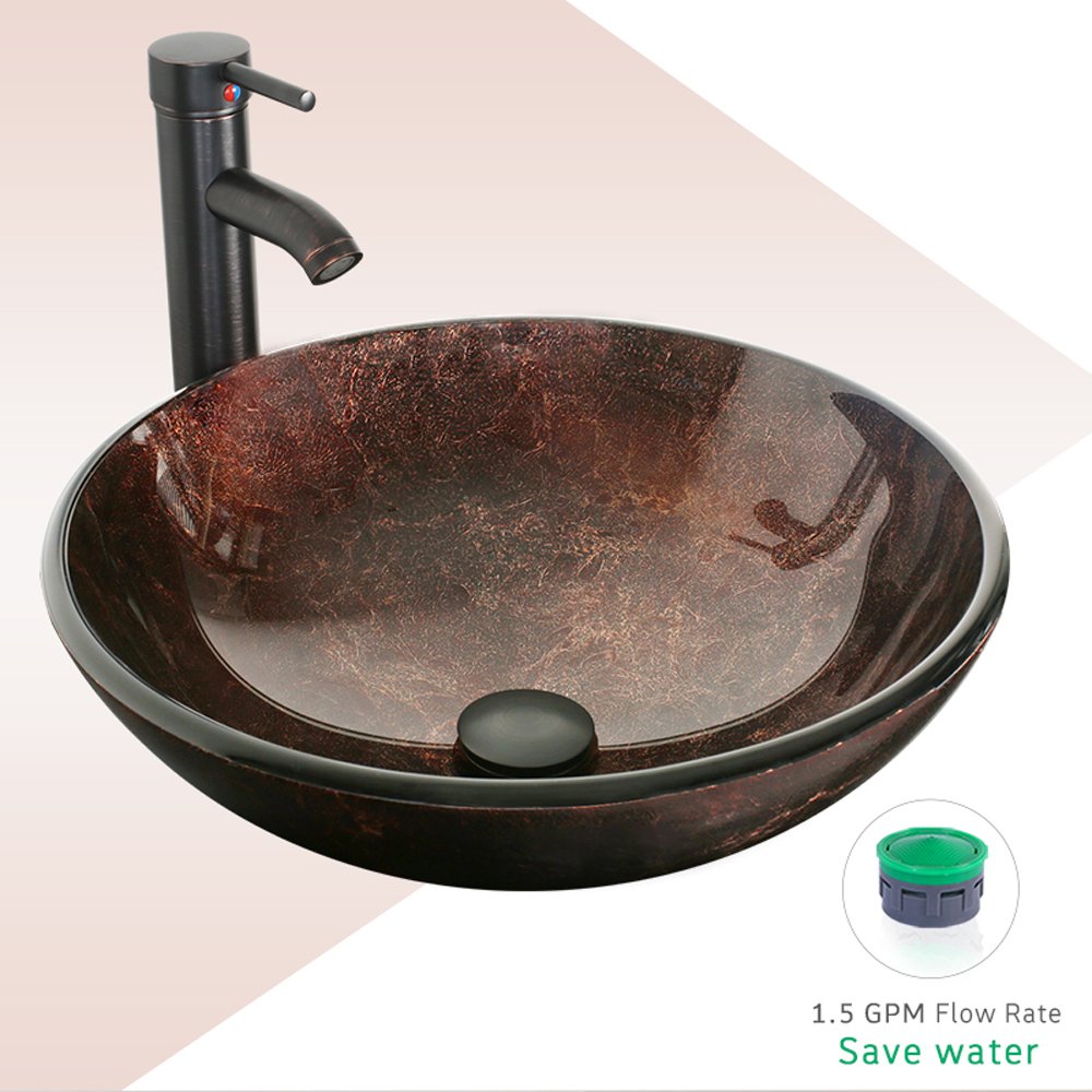 Artistic Tempered Glass Vessel Sink & Faucet Combo - Oil Rubbed Bronze for Bathroom Vanity
