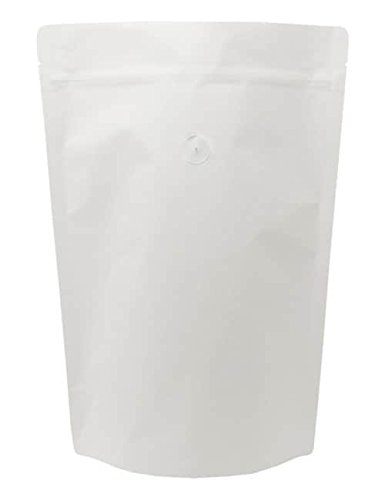 Premium 2 LB White Kraft Stand-Up Coffee Bags with Aroma Valve - 100 Pack | Fresh Roast Storage, Whole Bean & Ground Coffee Packaging, Airtight Resealable Pouch for Home & Commercial Use