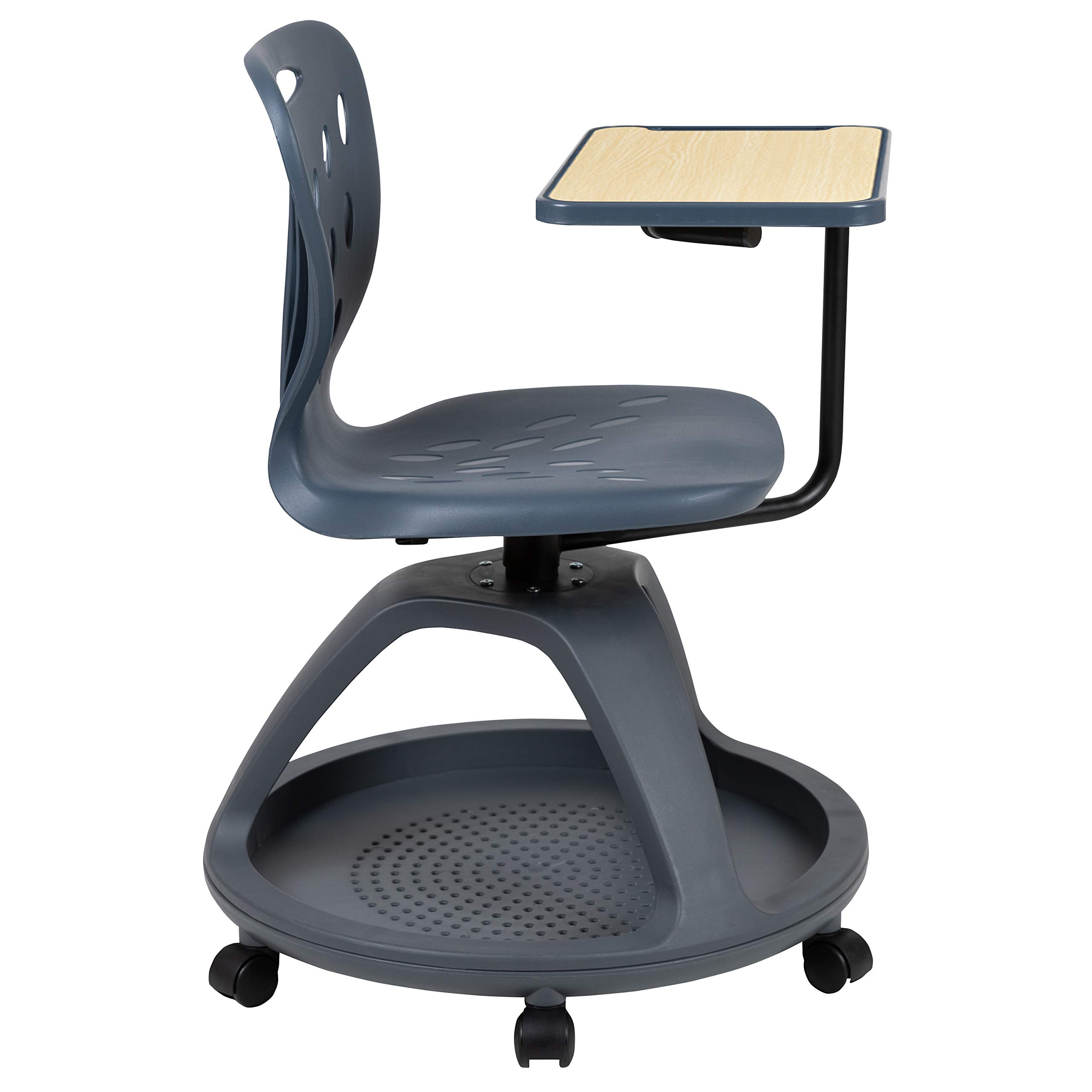 Ergonomic Dark Gray Mobile Desk Chair with 360° Swivel & Tablet Rotation - Under Seat Storage Organizer - Perfect for Home Office, Study Room & Small Spaces