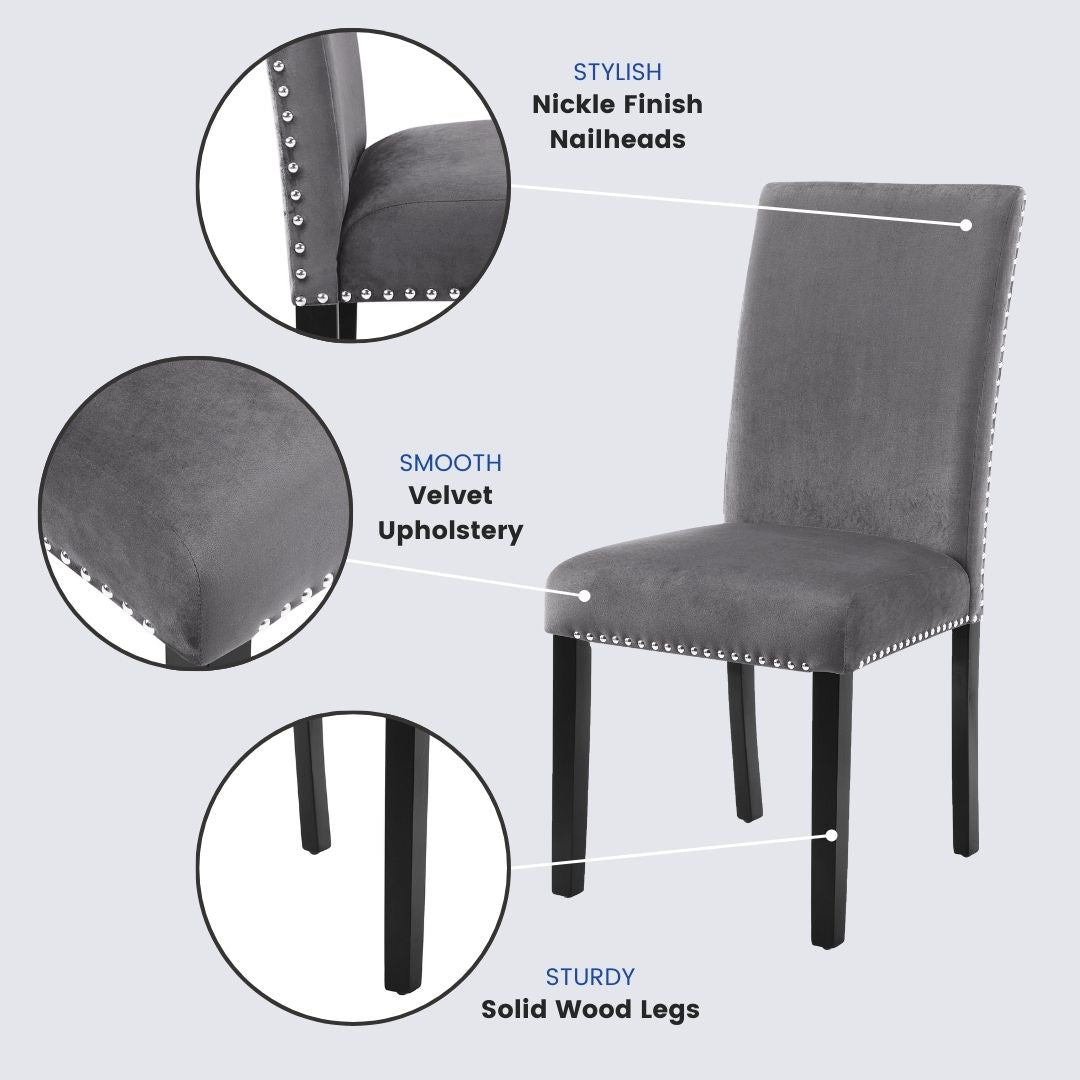 Roundhill Furniture 5-Piece Mella Dining Set - Round Faux Marble Table with 4 Velvet Parsons Chairs, Dark Espresso Finish - Perfect for Small Spaces, Breakfast Nooks & Modern Apartments