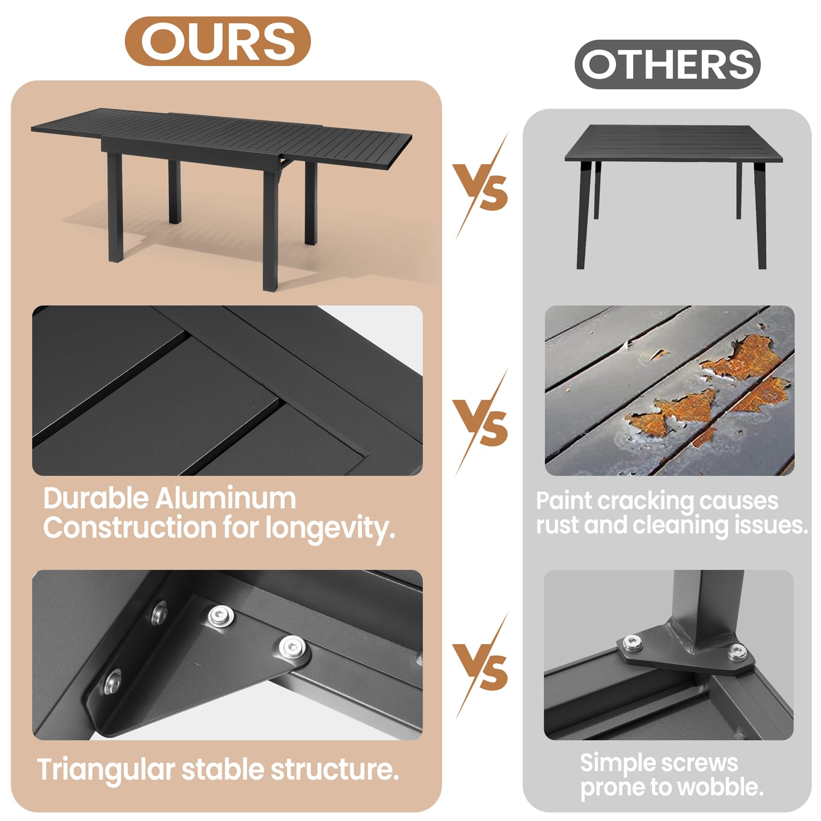 Modern Expandable Aluminum Outdoor Dining Table 42