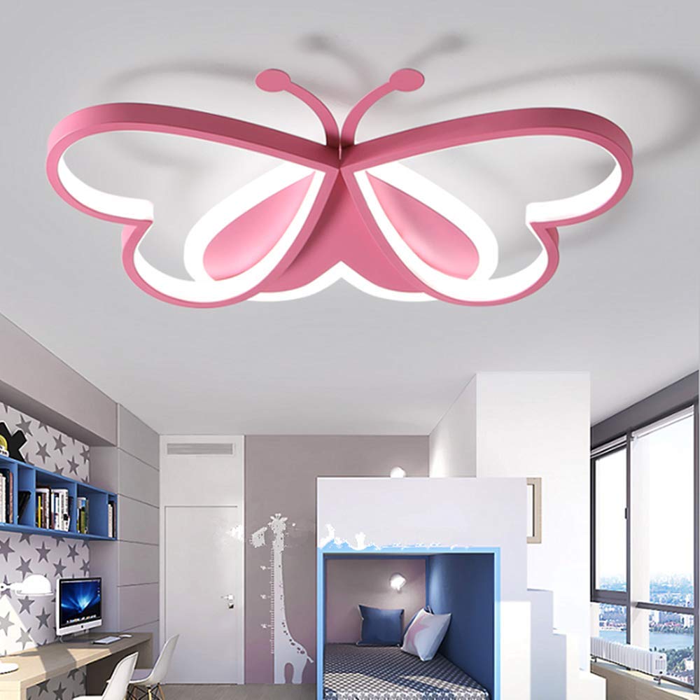LAKIQ Lovely Butterfly Dimmable LED Flush Mount Ceiling Light - Modern Remote Control LED Ceiling Lamp for Kids Room, Bedroom & Living Room (Pink, Stepless Dimming) | Nursery Decor, Girls Room Lighting, Home Interior Design