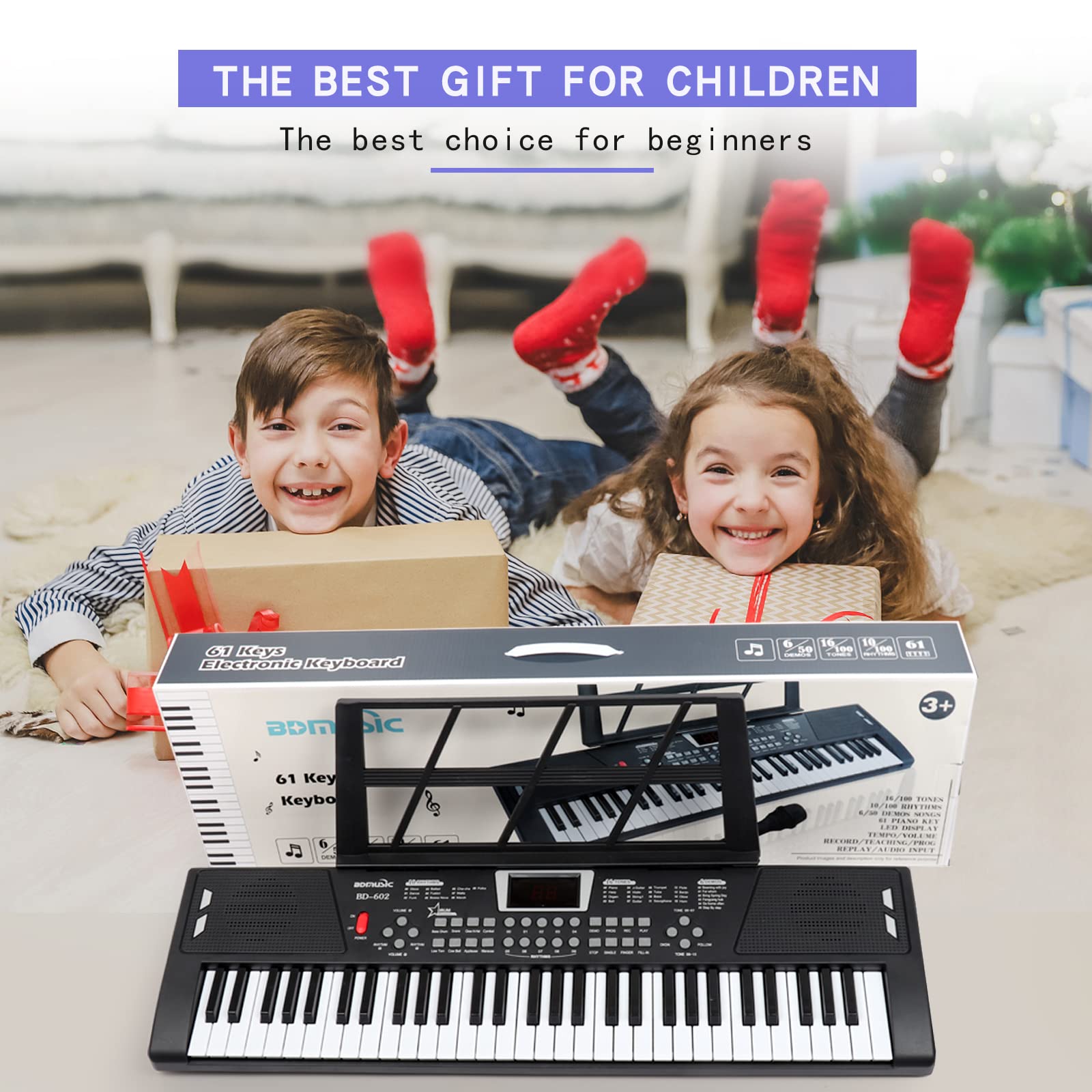 61-Key Portable Digital Piano Keyboard for Beginners with Built-In Dual Speakers & Microphone - Perfect for Home Practice, Music Lessons, and Live Performances
