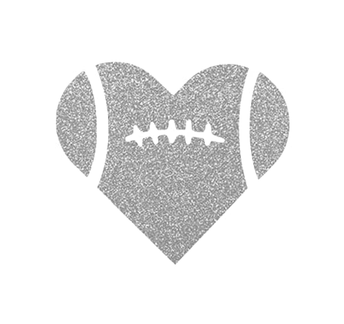 Football Heart Iron-On Transfer - Silver Glitter T-Shirt Decal & Sports Patch - Perfect for DIY Apparel, Team Spirit & Football Mom Gifts - Quick 5-Minute Application for Jerseys, Hoodies & Bags