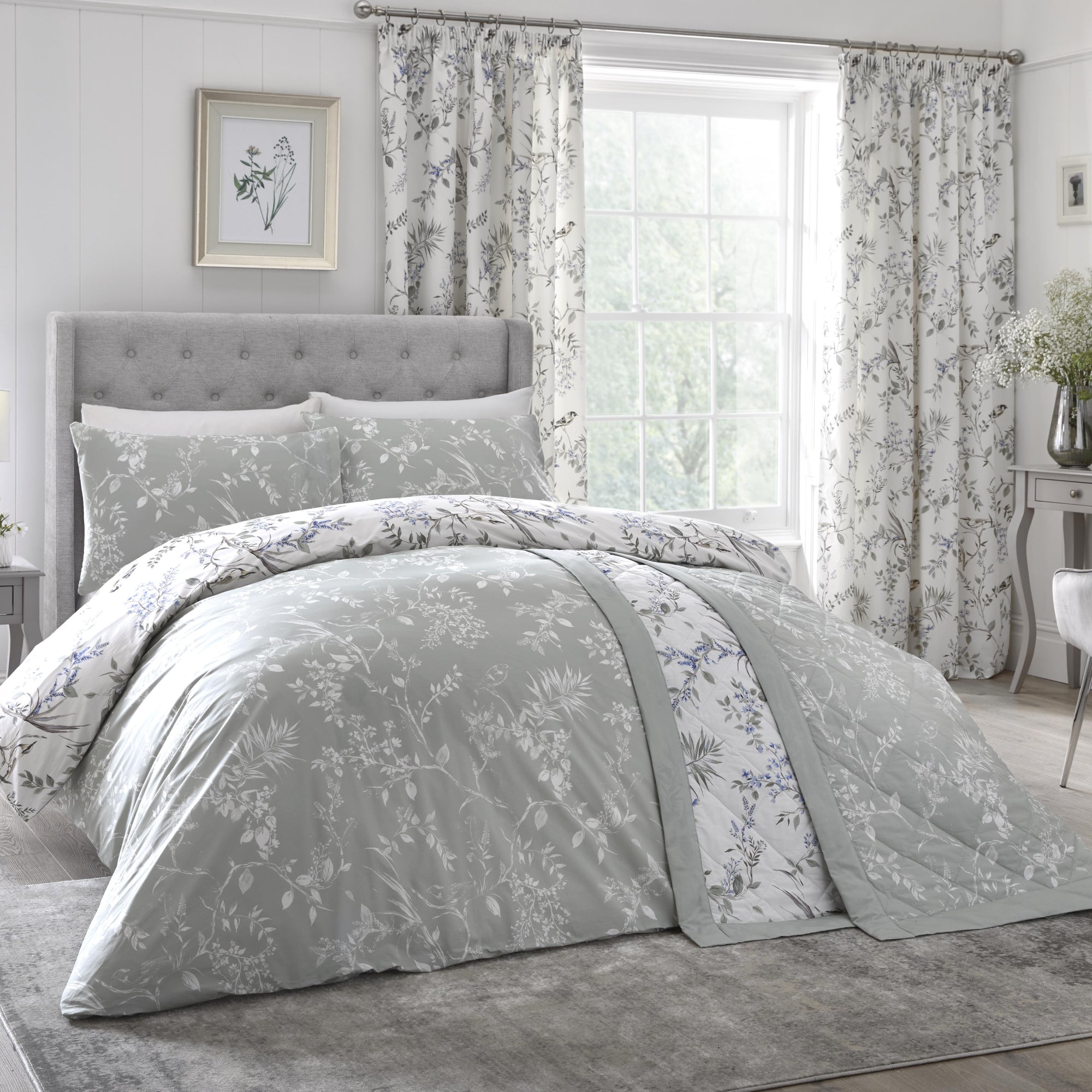 Dreams & Drapes Nora Blossom Duvet Cover Set - Queen Size, Soft Floral Printed 100% Cotton Bedding Set in Sage Green - Perfect for Master Bedroom, Guest Room & Cozy Home Decor