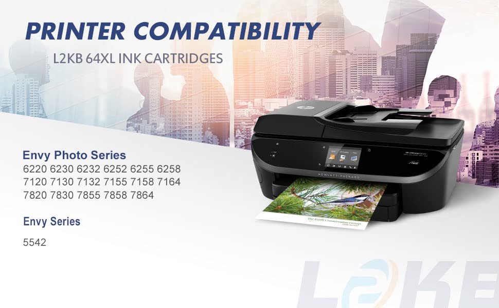 Remanufactured L2KB 64XL Ink Cartridge - Compatible with HP 64XL (HP64XL) for Envy Photo 7858/6255/7158 & Envy 5542 Printers | High-Quality Replacement Ink | Perfect for Home Office Printing, School Projects & Photo Printing