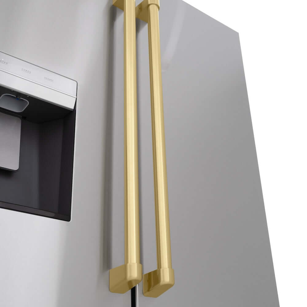 ZLINE Autograph Edition 36 Inch French Door Refrigerator with External Water Dispenser & Dual Ice Maker - 28.9 cu.ft Capacity, Fingerprint Resistant Stainless Steel with Champagne Bronze Handles (RSMZ W 36 CB) - Perfect for Modern Kitchens, Entertaining & Large Family Storage