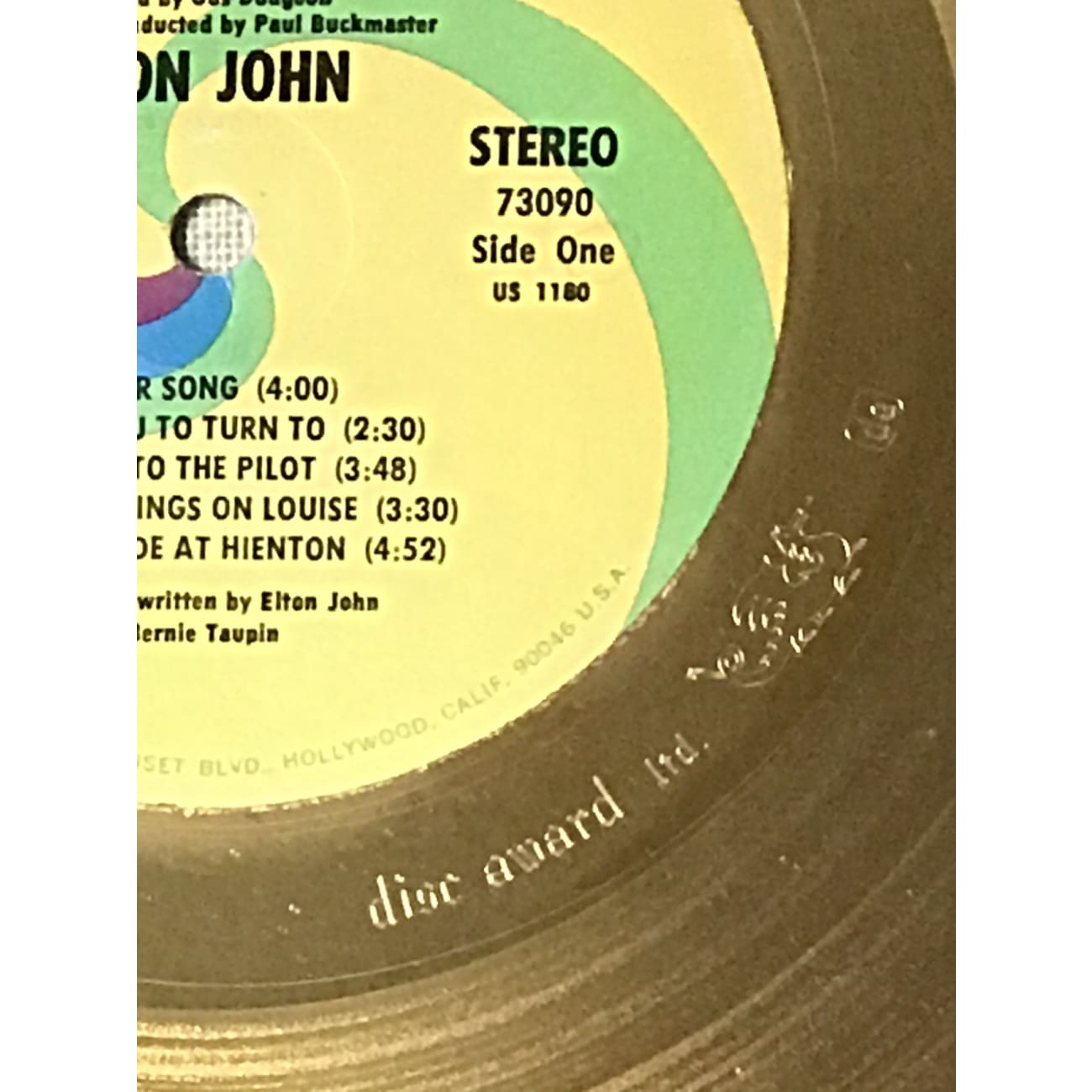 Elton John 1970 Debut Album White Matte RIAA Gold LP Award - Rare Collectible Vinyl Record for Music Enthusiasts & Home Decor