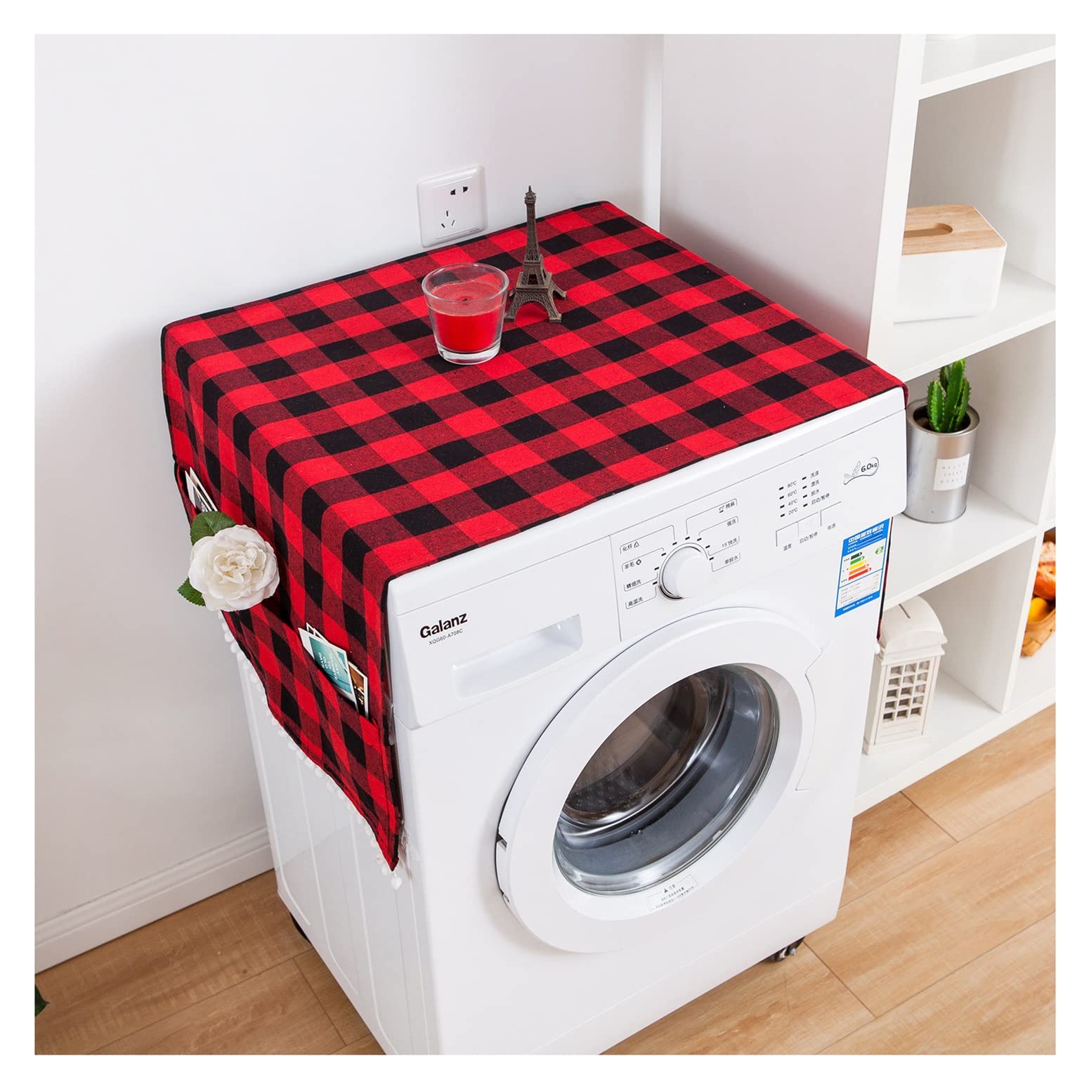 Universal Refrigerator Top Cover & Washing Machine Cover - 70 x 170cm Cotton Storage Organizer with Pockets for Kitchen Appliances - Perfect for Laundry Room, Basement, and Apartment Use (Color: A)
