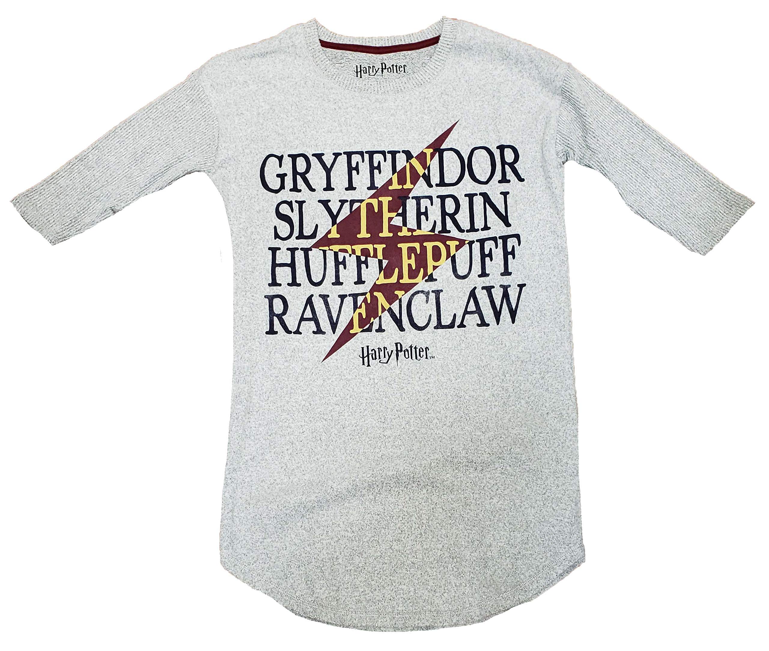 Harry Potter House Names Gray Sleepshirt for Men & Women - Medium Size Cozy Nightwear - Perfect for Hogwarts Fans, Sleepovers, and Movie Nights