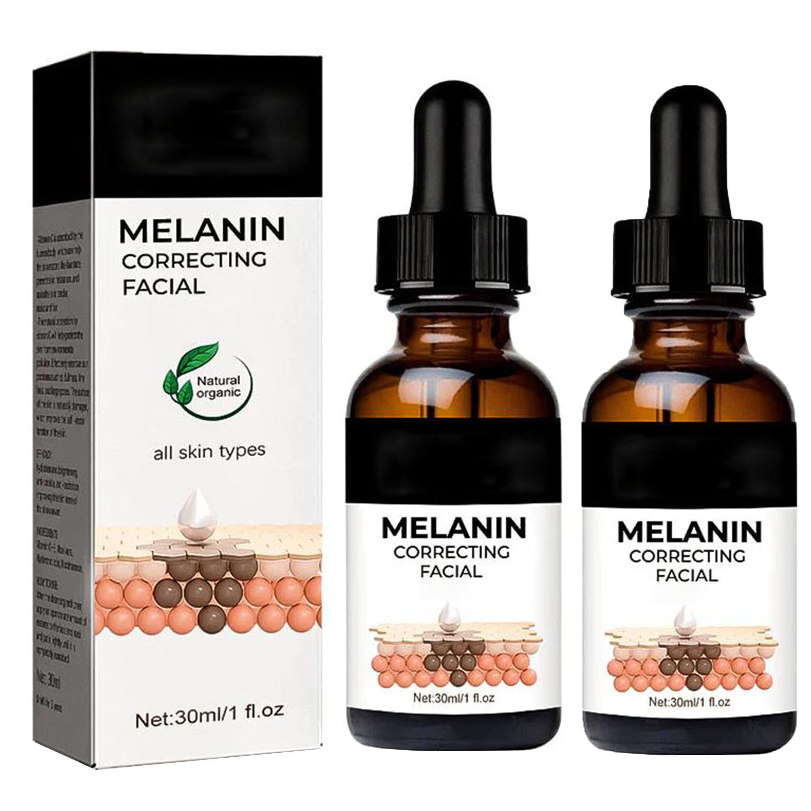 Melanin Correcting Facial Serum & Moisturizer (2-Pack) - Brightening Dark Spots, Even Skin Tone | Day & Night Skincare Routine for Glowing Complexion