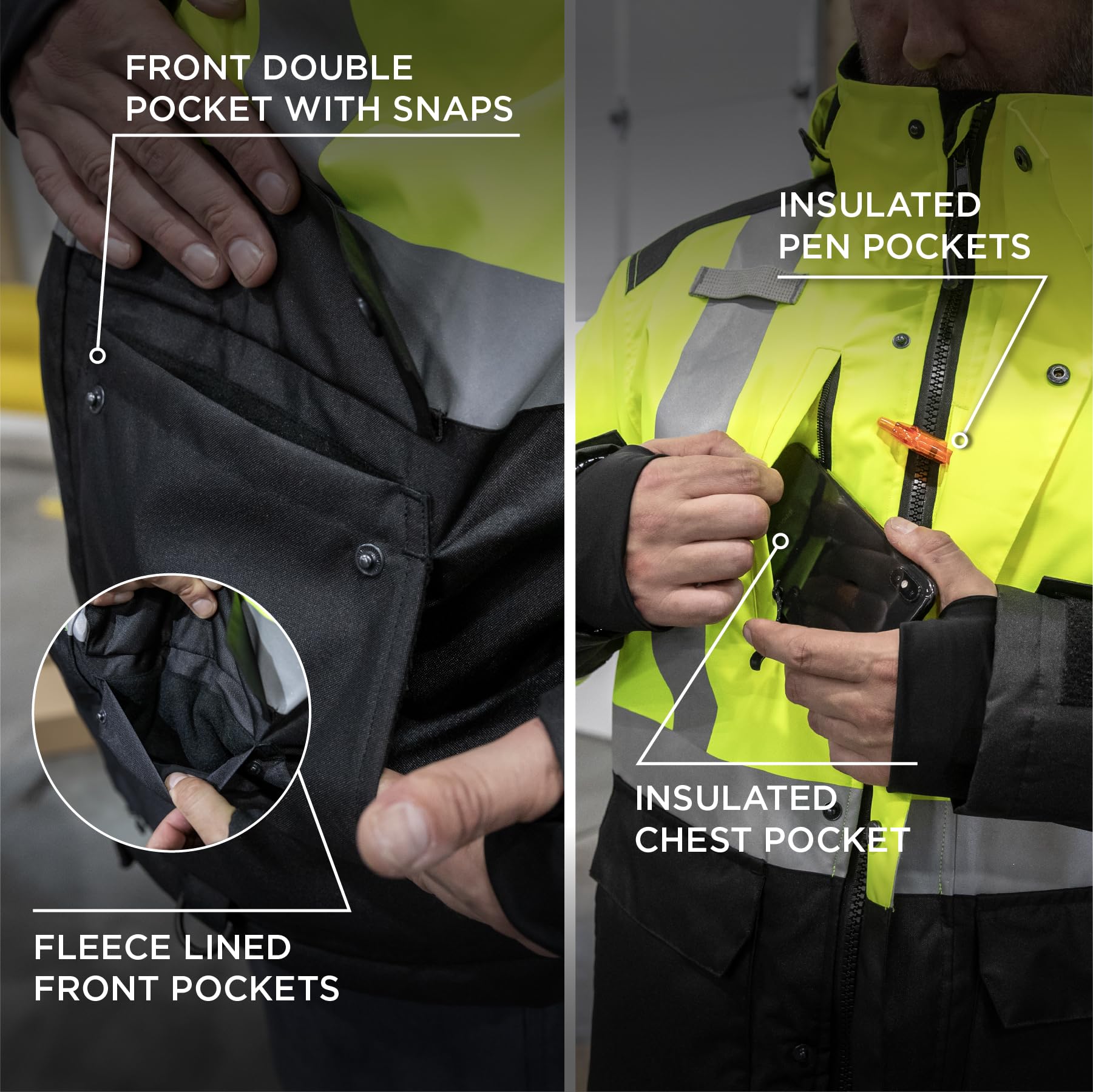 Ergodyne Hi-Visibility Safety Jacket with Heat Reflective Lining - ANSI Certified for Construction, Road Work & Outdoor Winter Activities