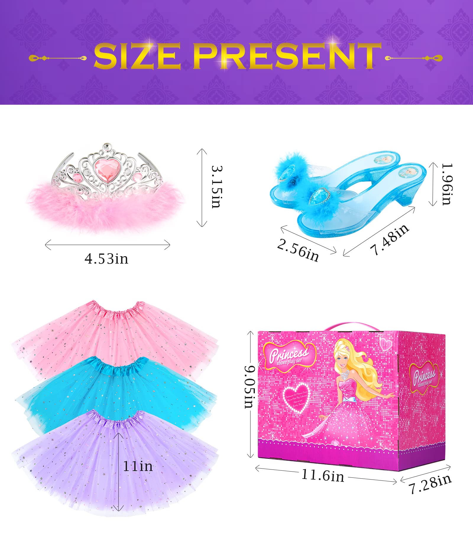 **Royal Princess Dress Up Set for Girls - 3 Costume Outfits with Shoes, Dresses & Crowns | Pretend Play, Birthday Gift for 3-6 Year Olds | Perfect for Dress-Up Parties, Role Play & Fantasy Adventures**