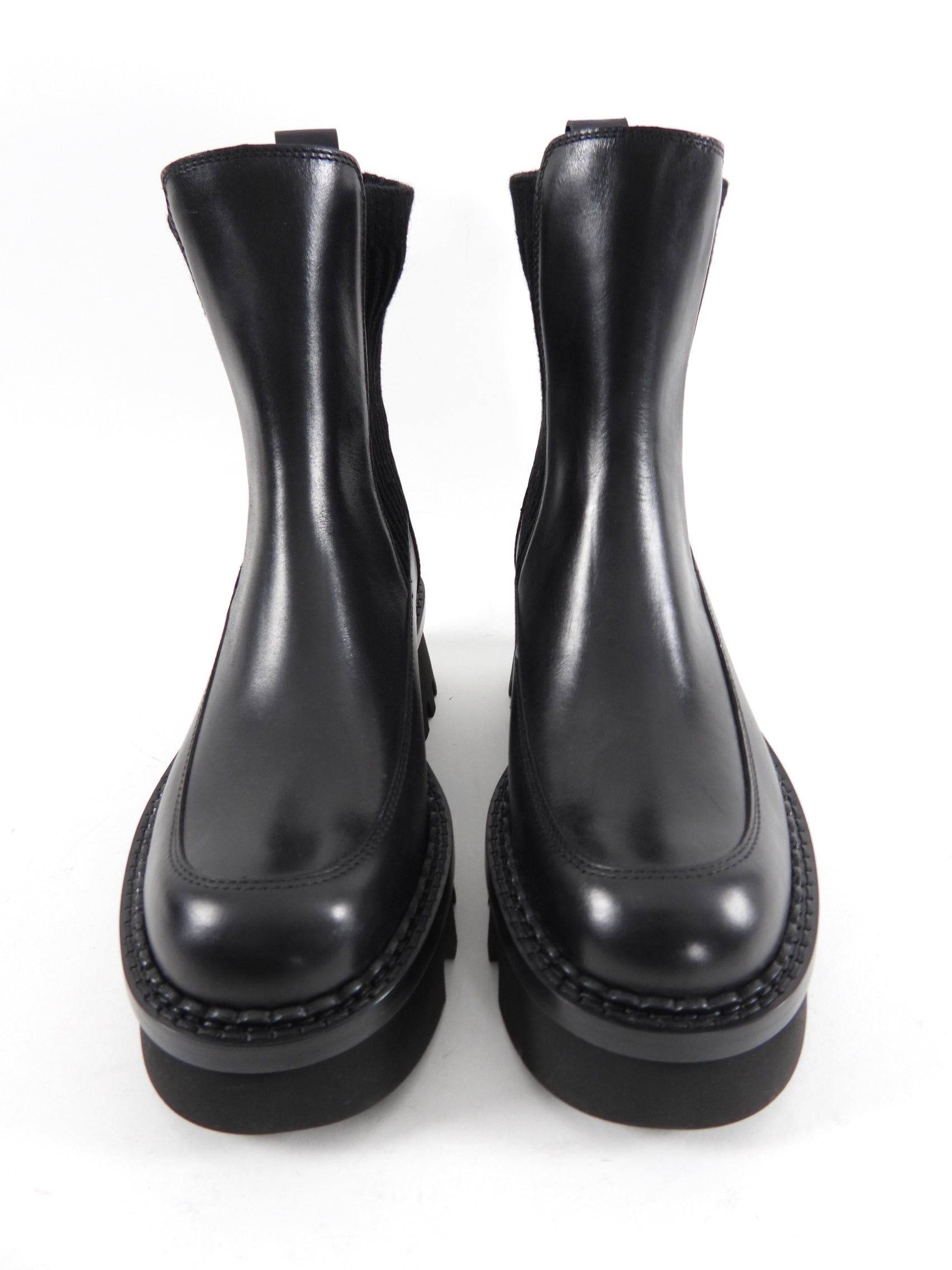 Chloe Owena Black Leather Track Sole Ankle Boots Size 37 - Stylish Women's Chunky Heel Booties for Fall & Winter Fashion, Casual Outfits and Night Out