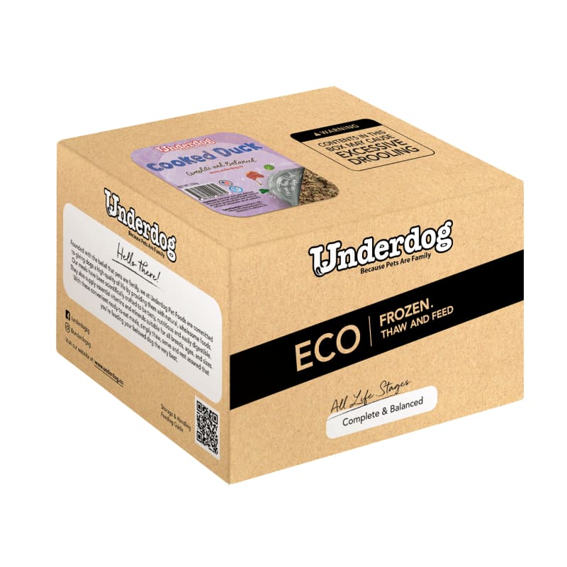 Premium Underdog Cooked Duck Fresh Frozen Dog Food 3kg - Grain-Free Natural Protein for Adult Dogs - Perfect for Mealtime, Training Treats & Weight Management
