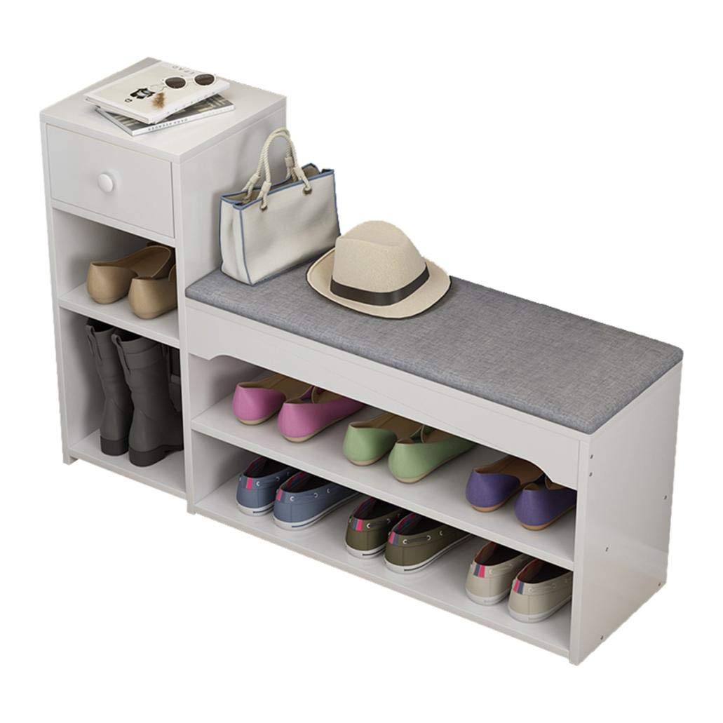 Multifunctional Space Saving Shoe Rack Bench with Padded Seat - Entryway Storage Organizer for Shoes, Boots & Accessories - Perfect for Bedroom, Living Room & Hallway (White) - Ideal for Small Spaces & Home Organization