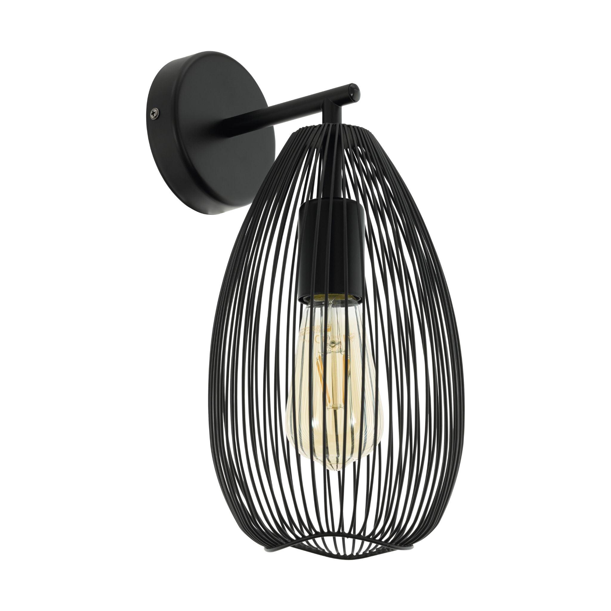 Eglo Clevedon Black Wall Light with Teardrop Wire Shade - Modern Outdoor Lighting for Patio, Porch, and Garden Decor
