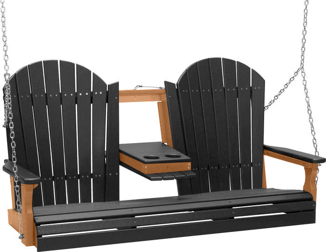 LuxCraft 5ft Black Adirondack Porch Swing - Recycled Plastic Outdoor Furniture for Patio, Garden & Backyard Relaxation