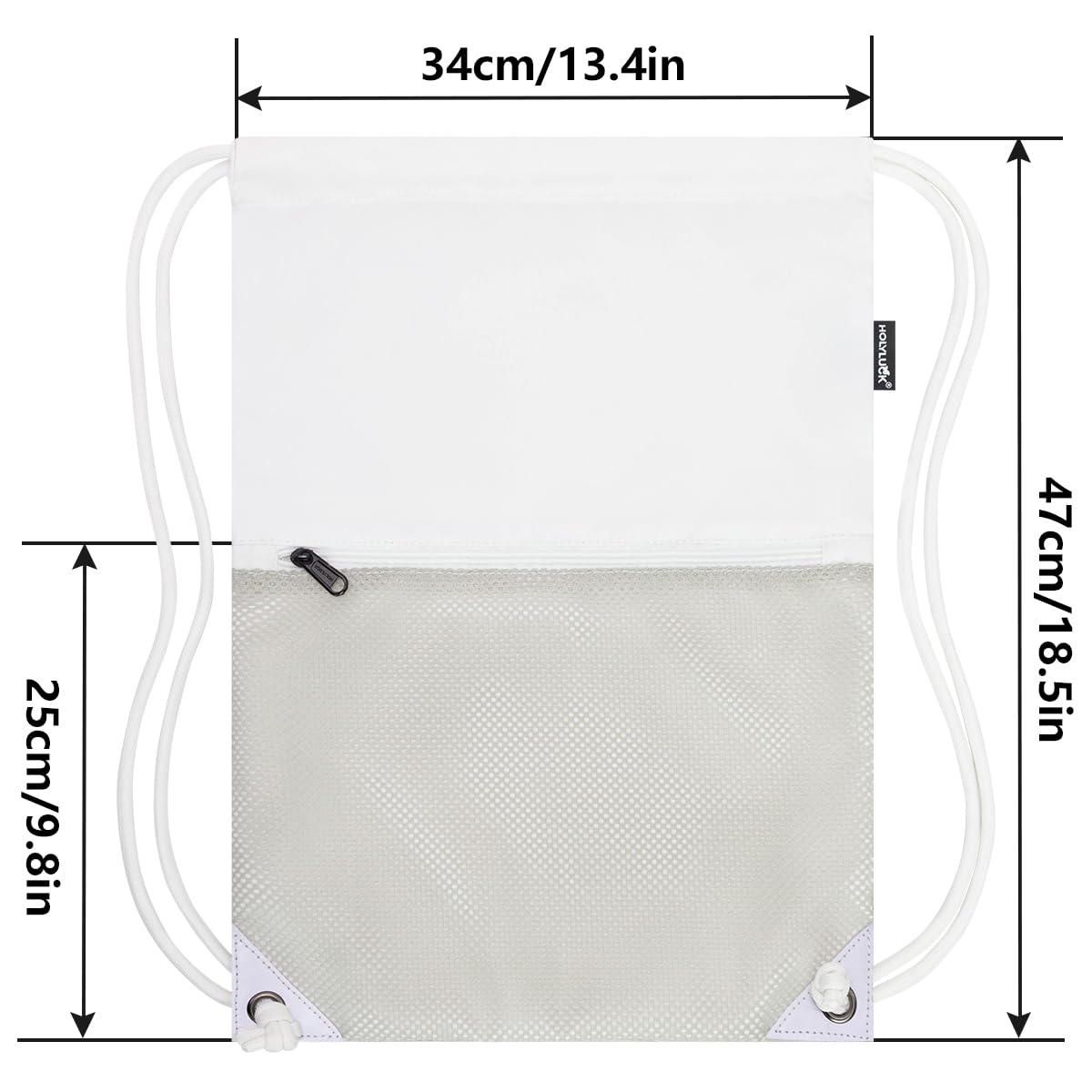 HOLYLUCK 18.6 Inch Drawstring Backpack - Lightweight Sports Gym Bag with Front Mesh Zipper Pocket, 13.5