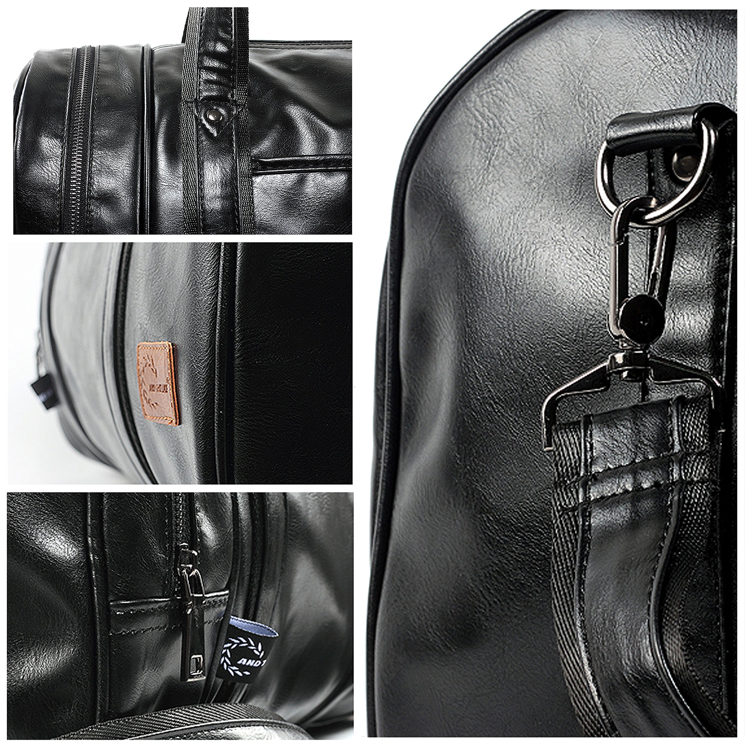 Premium Leather Travel Bag with Shoe Compartment - Waterproof Weekender Overnight Duffle Bag for Men & Women (Black) - Perfect for Gym, Business Trips & Weekend Getaways