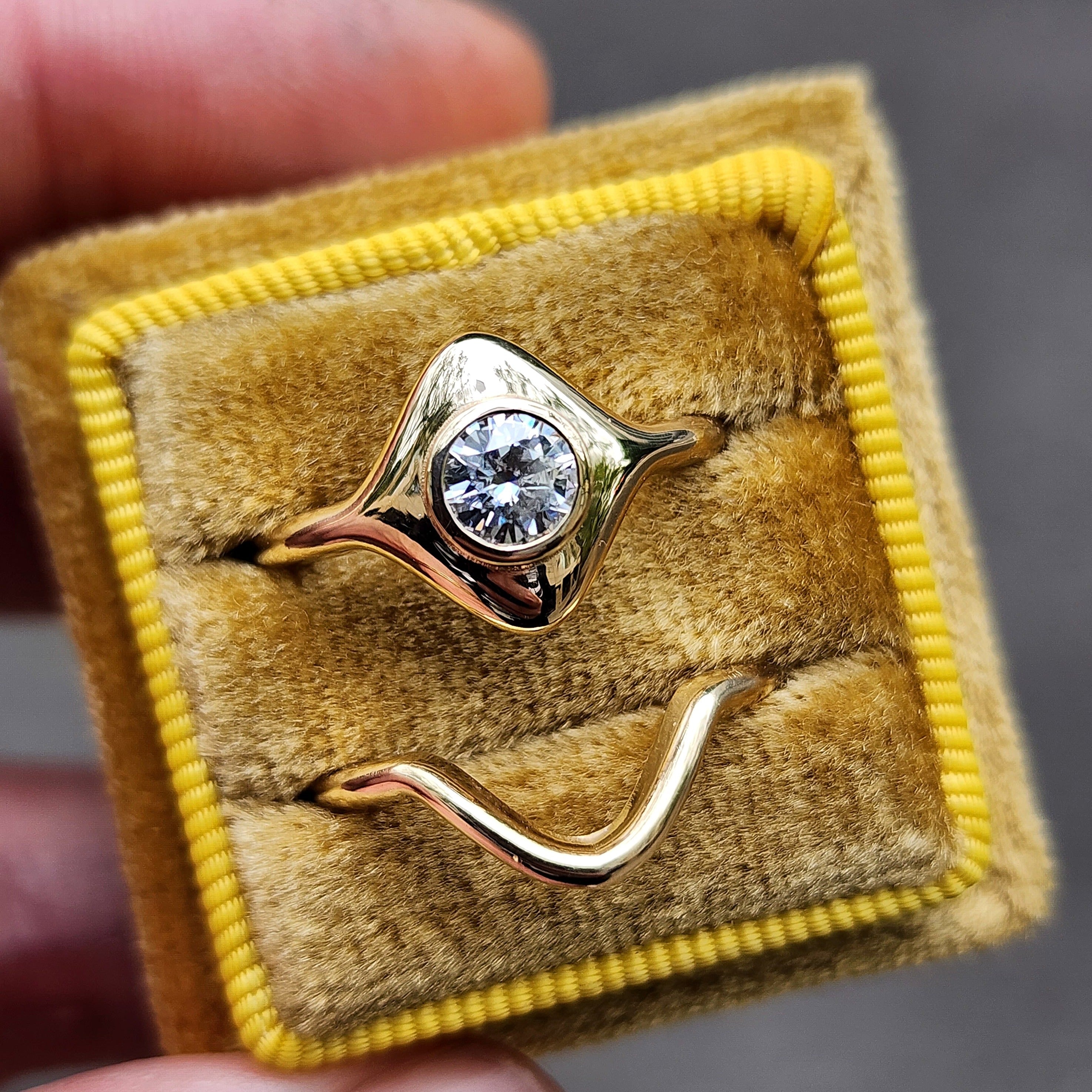 Art Deco Solitaire Engagement Ring Set with Moissanite 14k Yellow Gold & Matching Band - Moissanite or Old European Cut Center Stone - Perfect for Proposals, Anniversaries & Vintage-Inspired Weddings