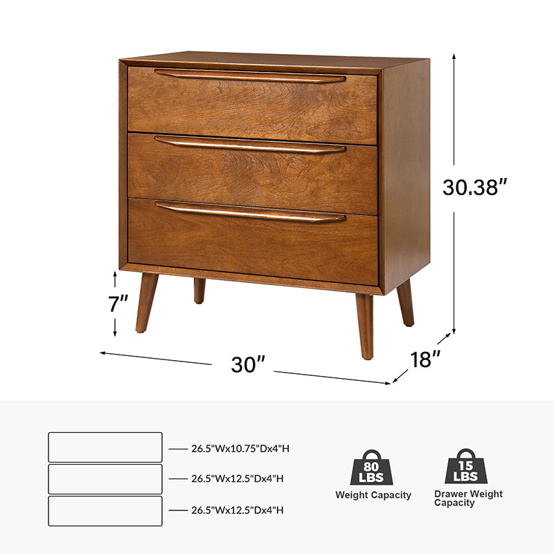 Rebecca 3-Drawer Mid-Century Modern Nightstand - Solid Wood Bedside Table with Storage for Bedroom, Living Room & Office - Perfect for Small Spaces & Home Decor