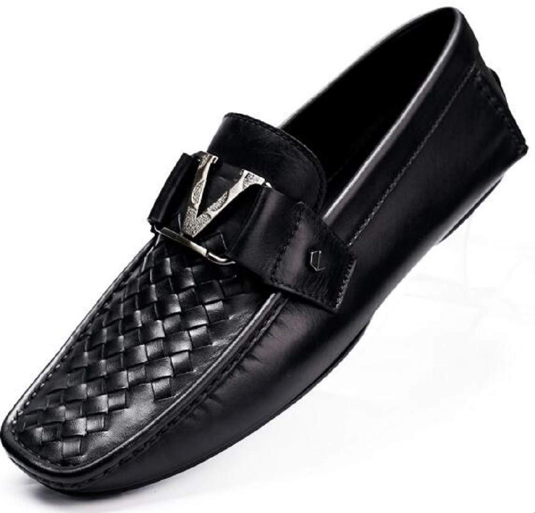HappyShop Men's Genuine Leather Slip-On Loafers with V Buckle - Comfortable Driving Shoes & Casual Moccasins for Work, Travel and Daily Wear