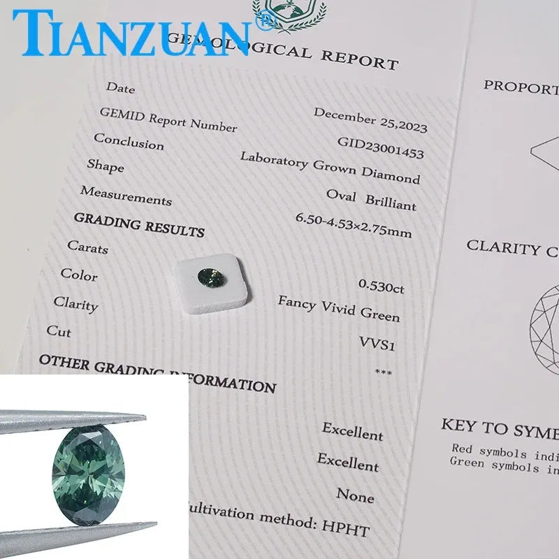Lab Grown Diamond HPHT Oval Shape Fancy Vivid Green Color VVS1/VS1 2EX Loose Gemstone Bead with GEMID Certified - Perfect for Engagement Rings, Custom Jewelry & Luxury Gifts