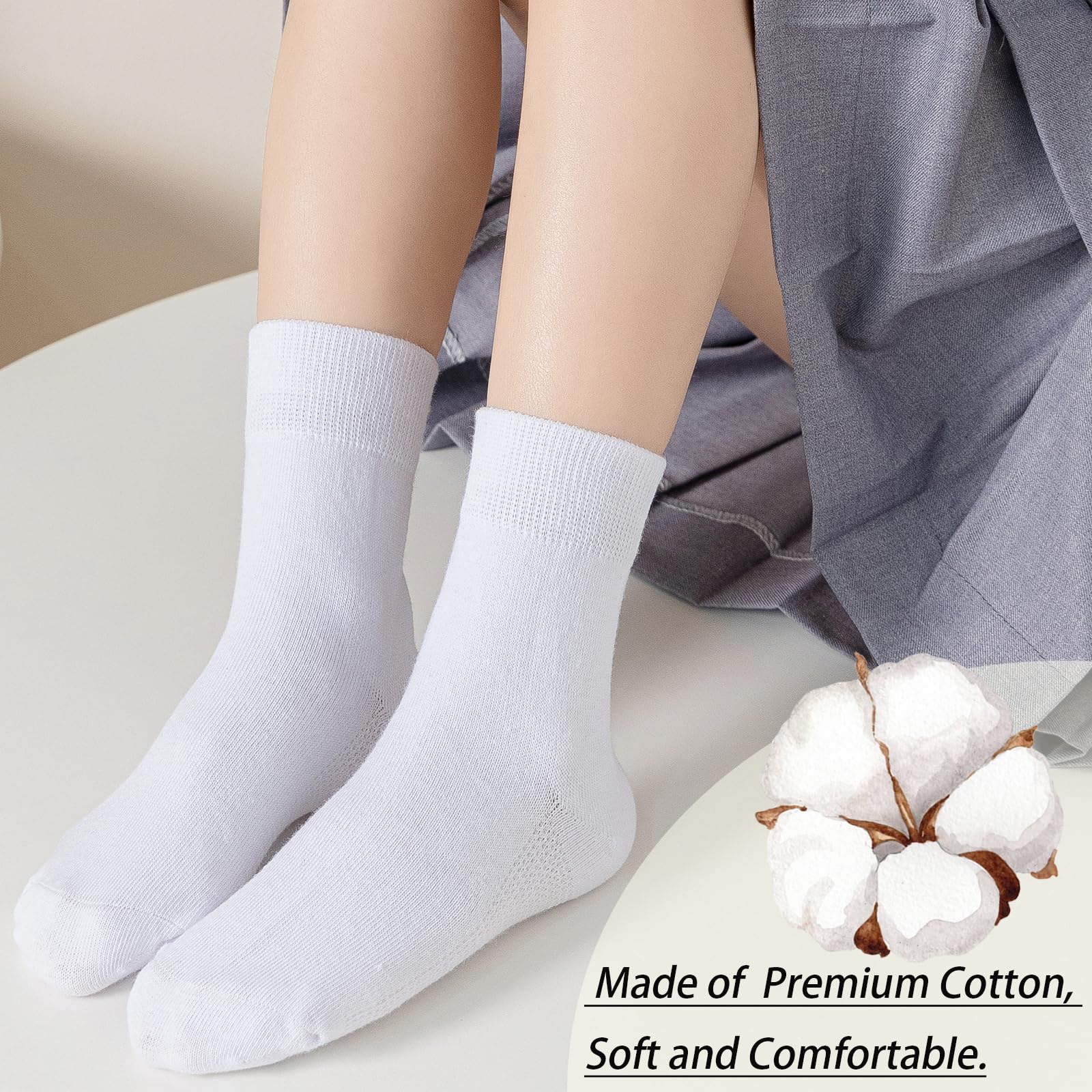 **Boys & Girls Seamless Cotton Crew Socks - 6 Pairs Pack - Soft School & Dress Socks for Kids - Perfect for School Uniforms, Daily Wear & Special Occasions**