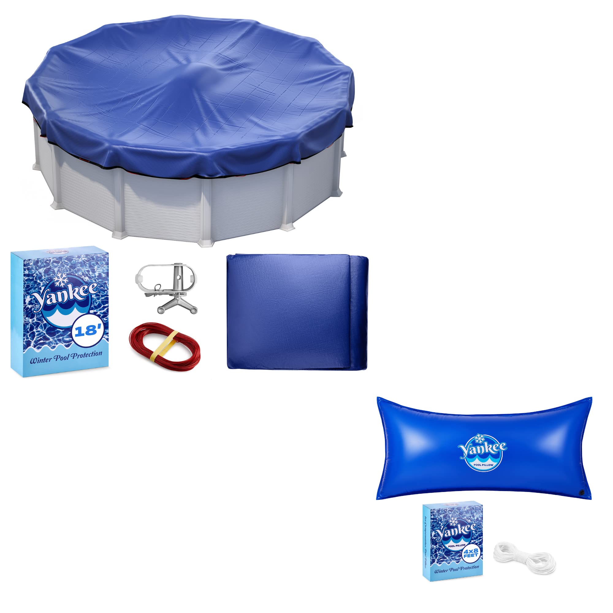 18 ft Round Above Ground Pool Cover - Extra Thick & Durable Winter Pool Cover with 4'×8' Square Pool Pillow Bundle | Sapphire Series by Yankee Pool Pillow | Perfect for Winter Protection & Year-Round Pool Maintenance