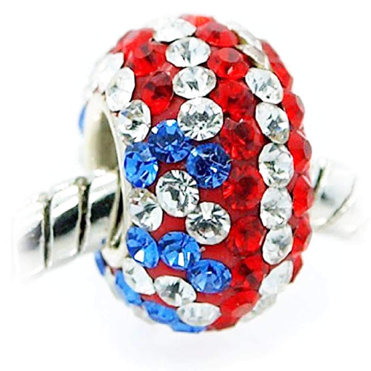 Sexy Sparkles European USA Flag Beads - Red White Blue Rhinestone Spacer Beads for Snake Charm Bracelets | Perfect for Patriotic Jewelry Making & 4th of July DIY Accessories