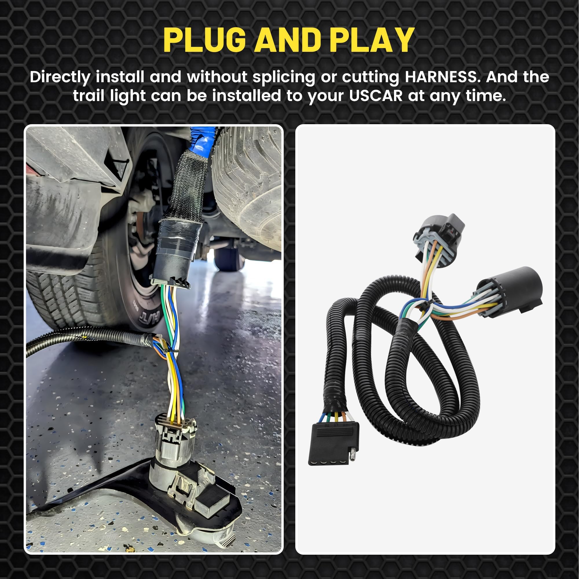 Oyviny 56584 USCAR 7 Pin to 5 Pin Trailer Wiring Harness Adapter - LED Tailgate Light Bar Installation Kit with Reverse Lights - Heavy Duty Towing Connector for Trucks, SUVs & Trailers - Perfect for Off-Roading, Camping & Work Sites