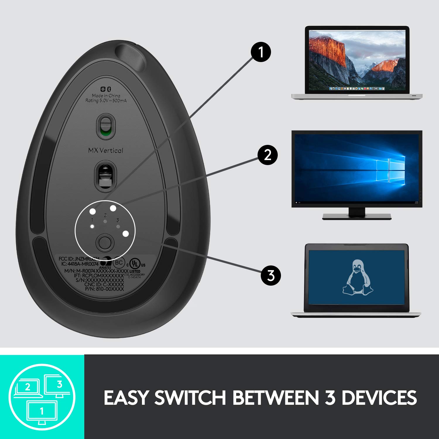 Logitech MX Vertical Wireless Ergonomic Mouse - Rechargeable Bluetooth Mouse for Windows & Mac, Reduces Wrist Pain & Muscle Strain - Perfect for Office Work, Graphic Design & Long Computing Sessions
