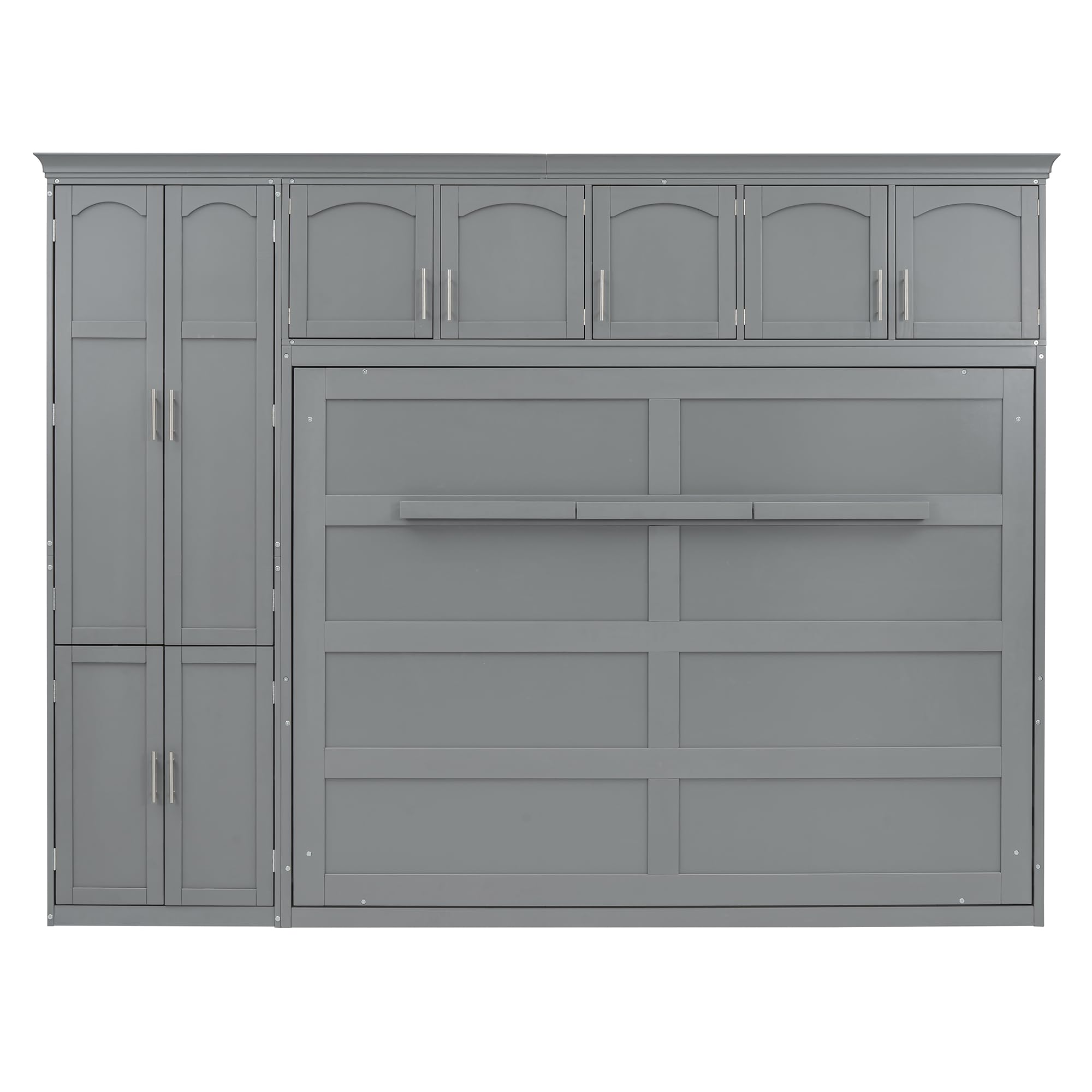 Merax Queen Size Murphy Bed with Storage Cabinets - Space Saving Wall Bed in Gray Wood Finish | Perfect for Small Apartments, Guest Rooms & Home Offices