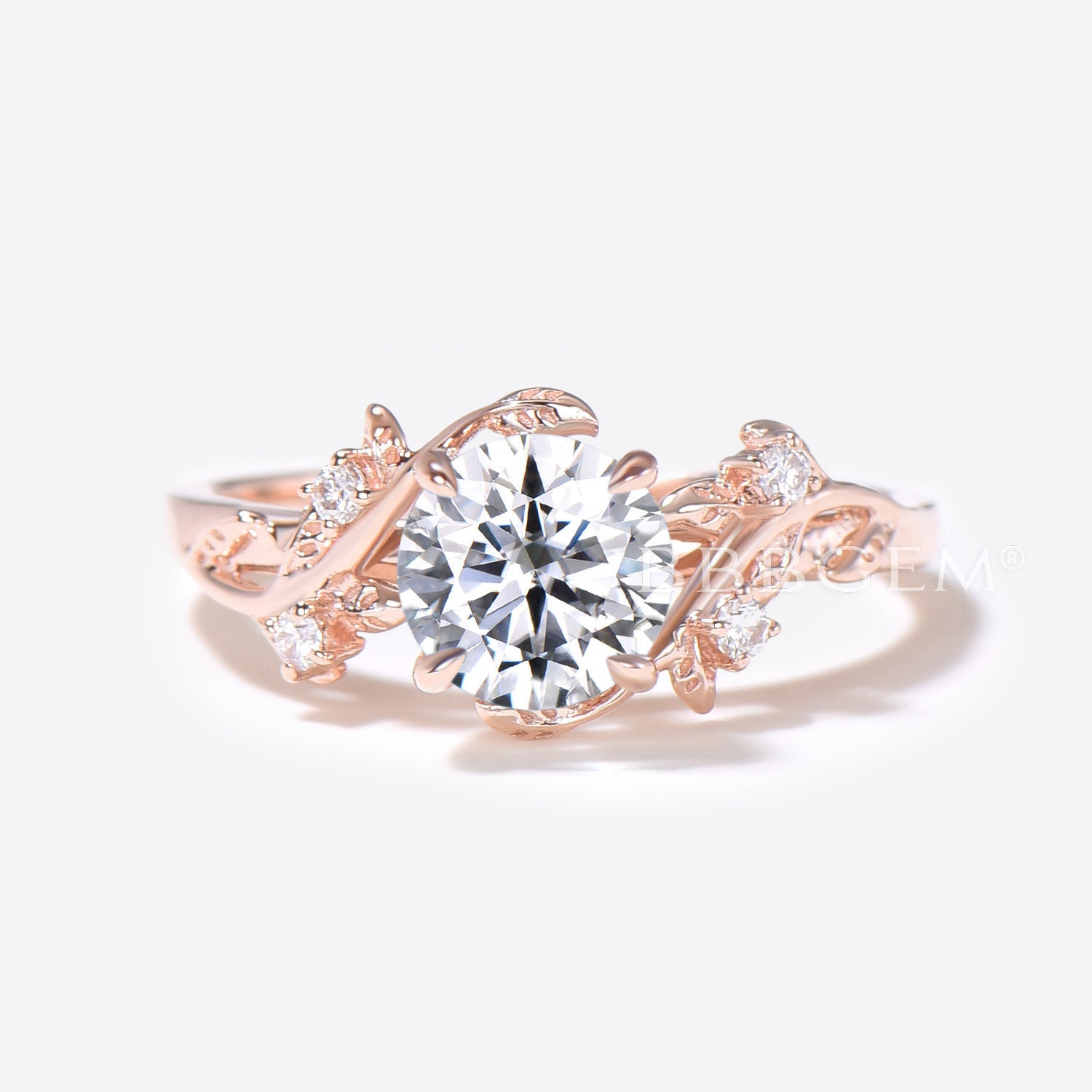 Lab Grown Diamond Engagement Ring 14K Rose Gold - Leaf Vine Wedding Band for Women, Perfect for Proposals, Anniversaries & Romantic Occasions
