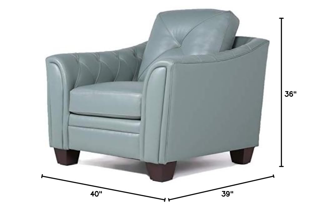Home Square 2-Piece Tufted Leather Accent Chair Set in Spa Blue - Modern Living Room Furniture for Home Office, Lounge & Reading Nook