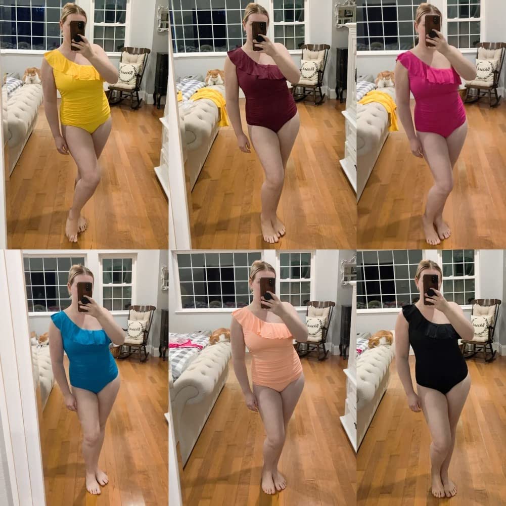Hilor Women's One Piece Swimsuit Tummy Control Asymmetric One Shoulder Bathing Suit - Perfect for Beach Vacations, Pool Parties & Summer Getaways