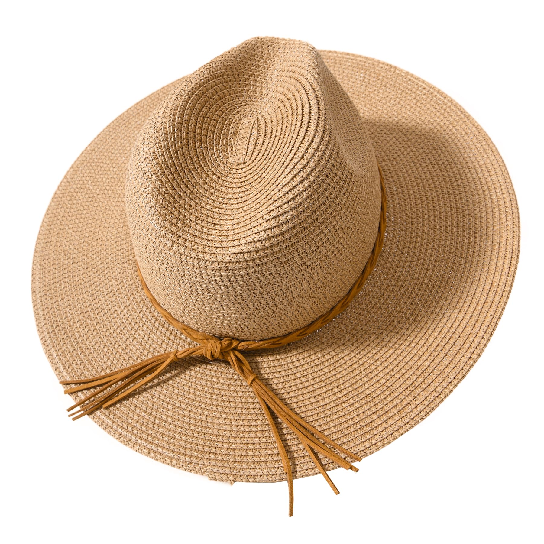 Women's Wide Brim Sun Hat with Wind Lanyard - UPF 50+ Straw Beach Hat for Summer Travel - Lightweight & Breathable for Outdoor, Beach Vacations & Gardening - Beige