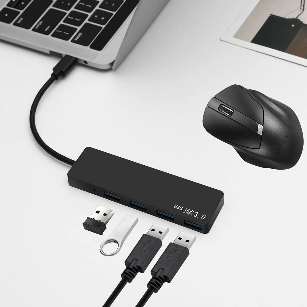 USB C Hub 4-Port Adapter for MacBook Pro - High Speed Aluminum USB 3.0 Hub for iMac, Mac Mini & USB-C Devices - Perfect for Office & Travel