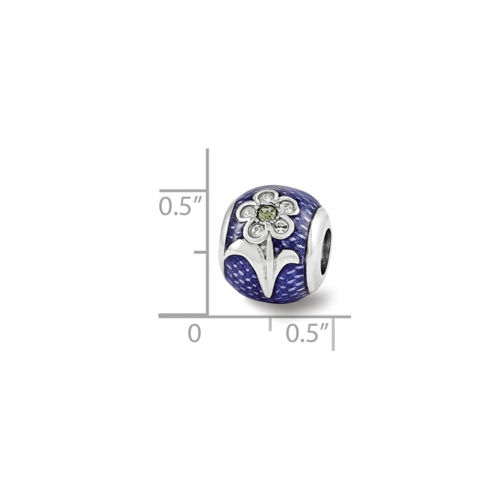 Black Sterling Silver Bow Charm with Blue Enamel & Crystals - Elegant Jewelry for Gifts & Parties